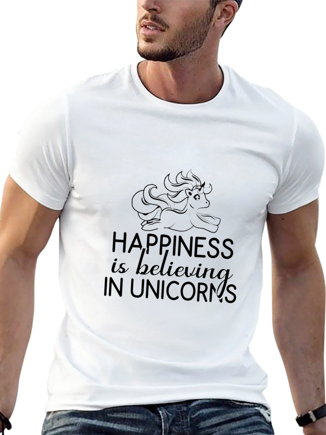 Happiness Unicorn Black T-Shirt