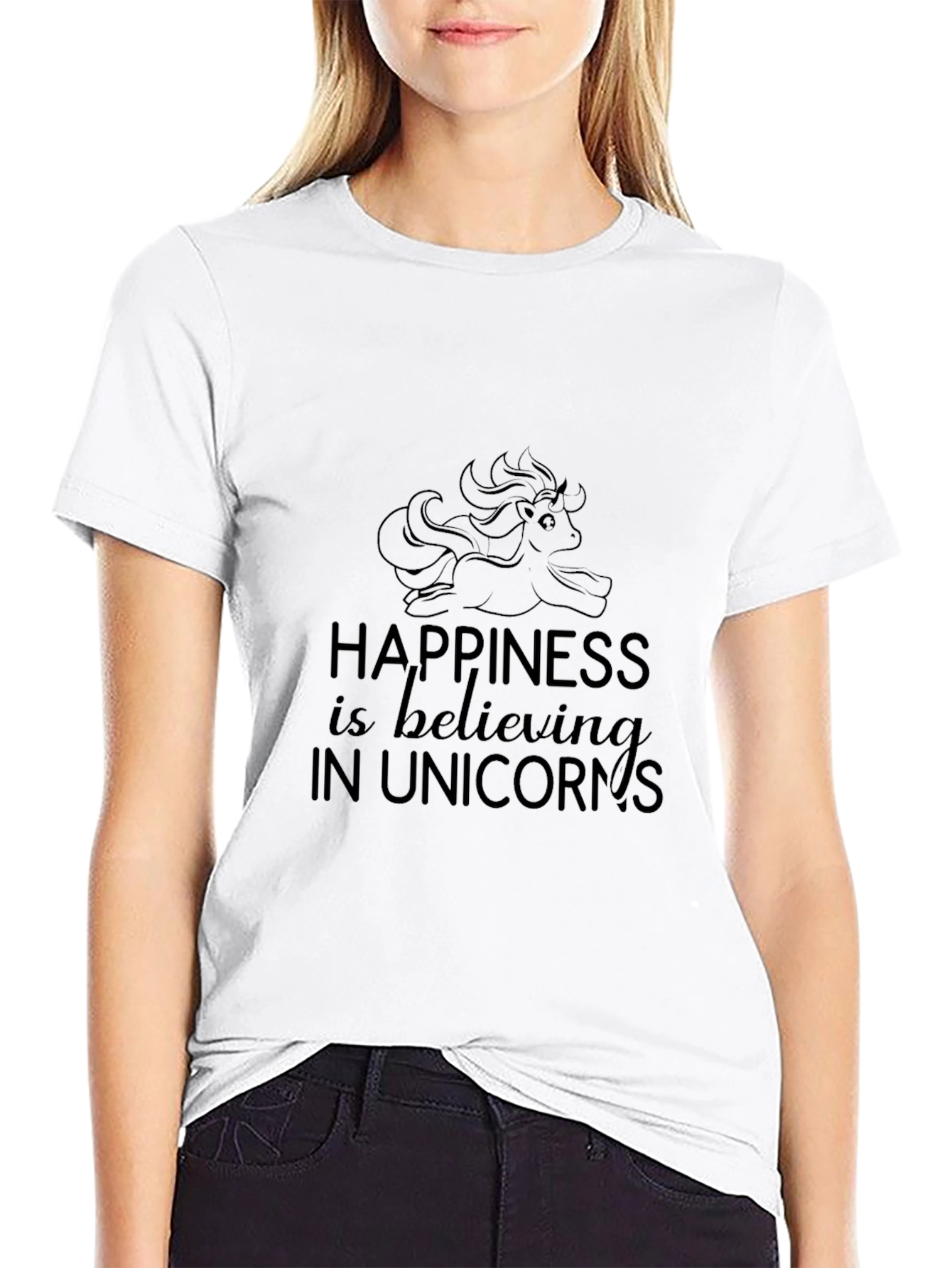 Happiness Unicorn Black T-Shirt