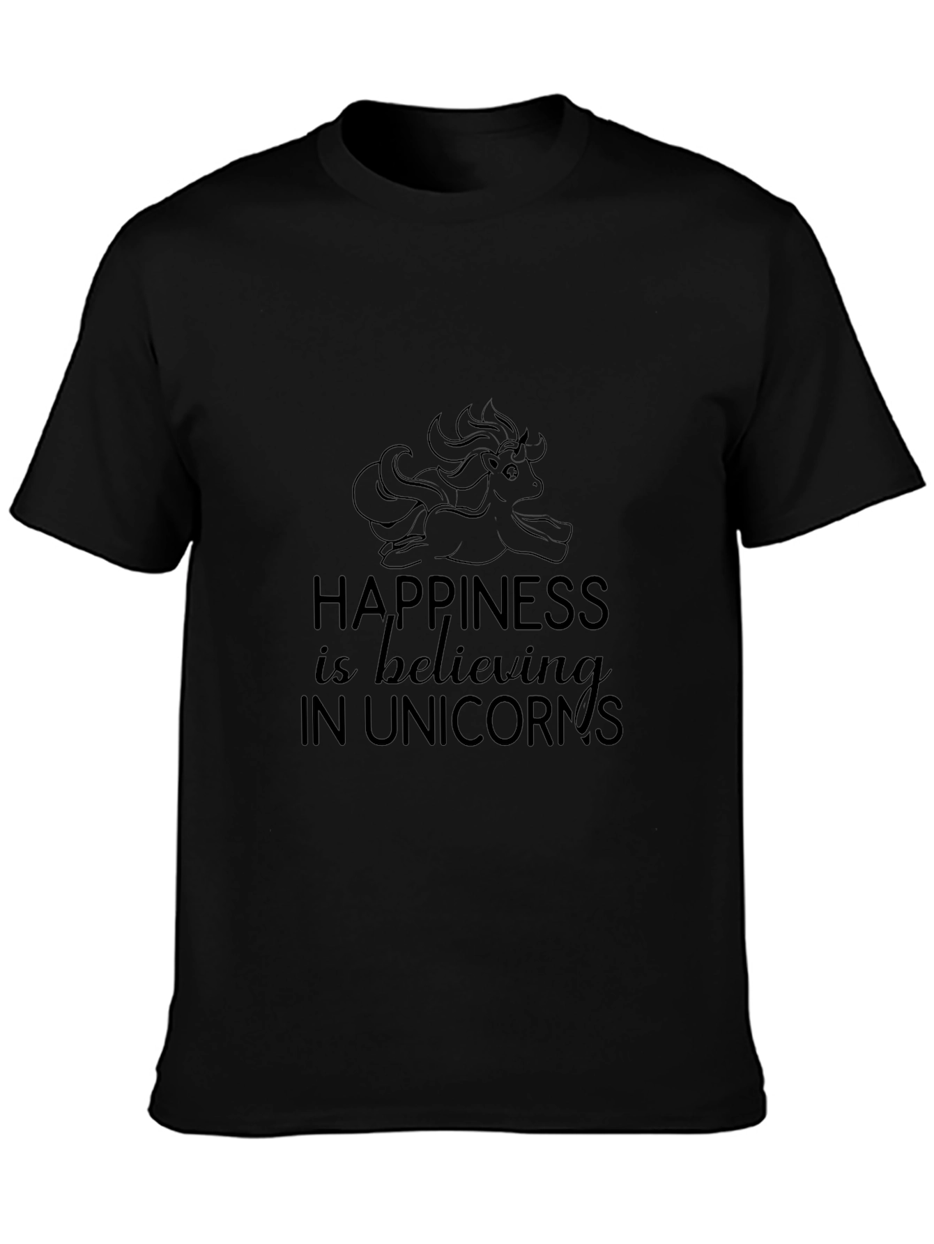Happiness Unicorn Black T-Shirt