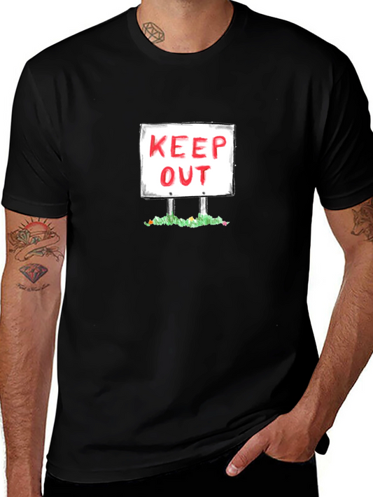 Keep Out Sign Graphic Tee - Black Cotton T-Shirt