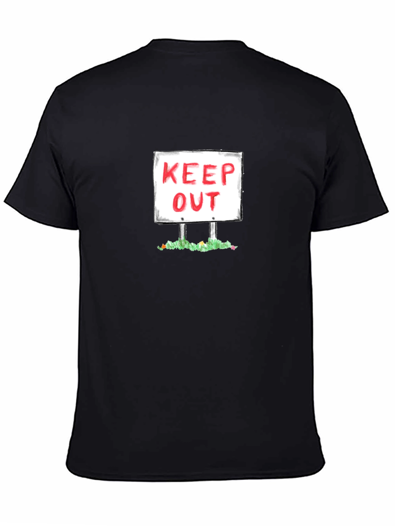 Keep Out Sign Graphic Tee - Black Cotton T-Shirt