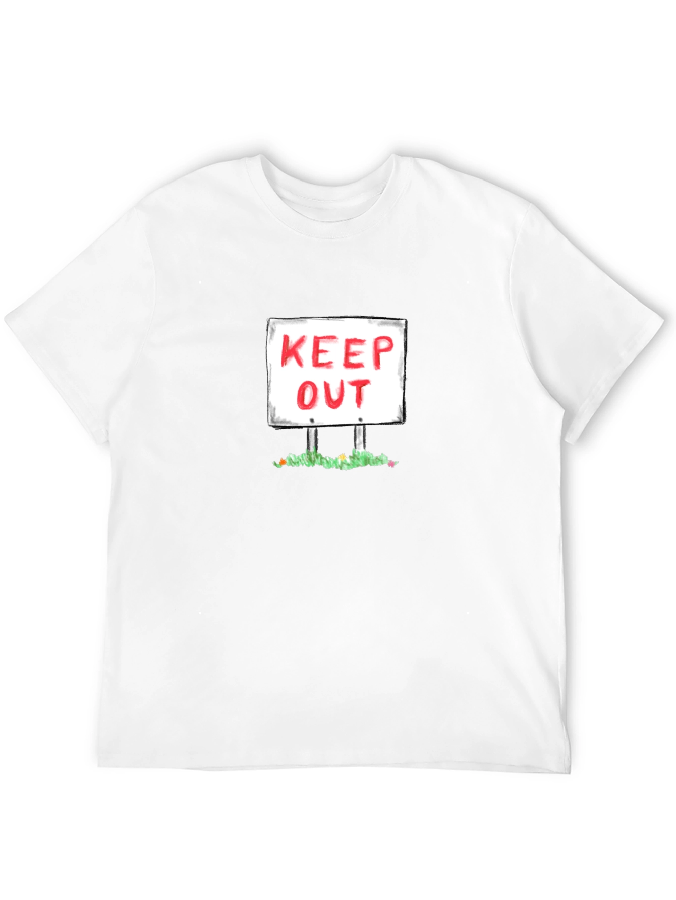Keep Out Sign Graphic Tee - Black Cotton T-Shirt