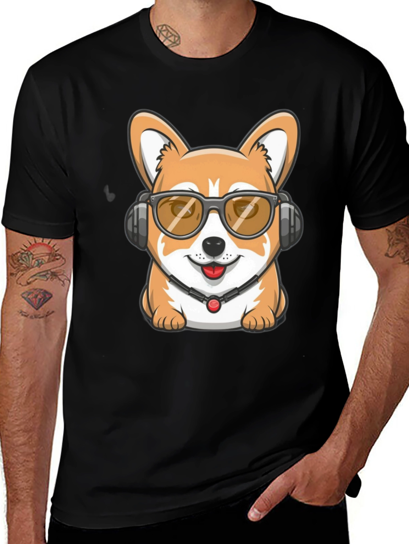 Cool Corgi DJ Black T-Shirt