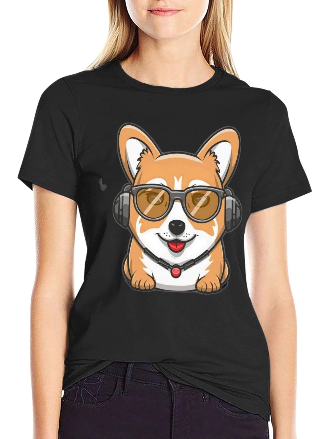 Cool Corgi DJ Black T-Shirt