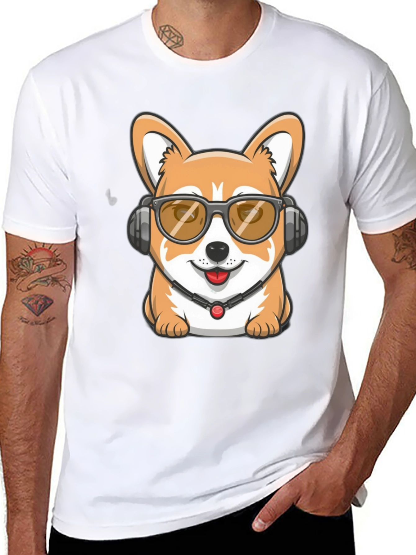 Cool Corgi DJ Black T-Shirt