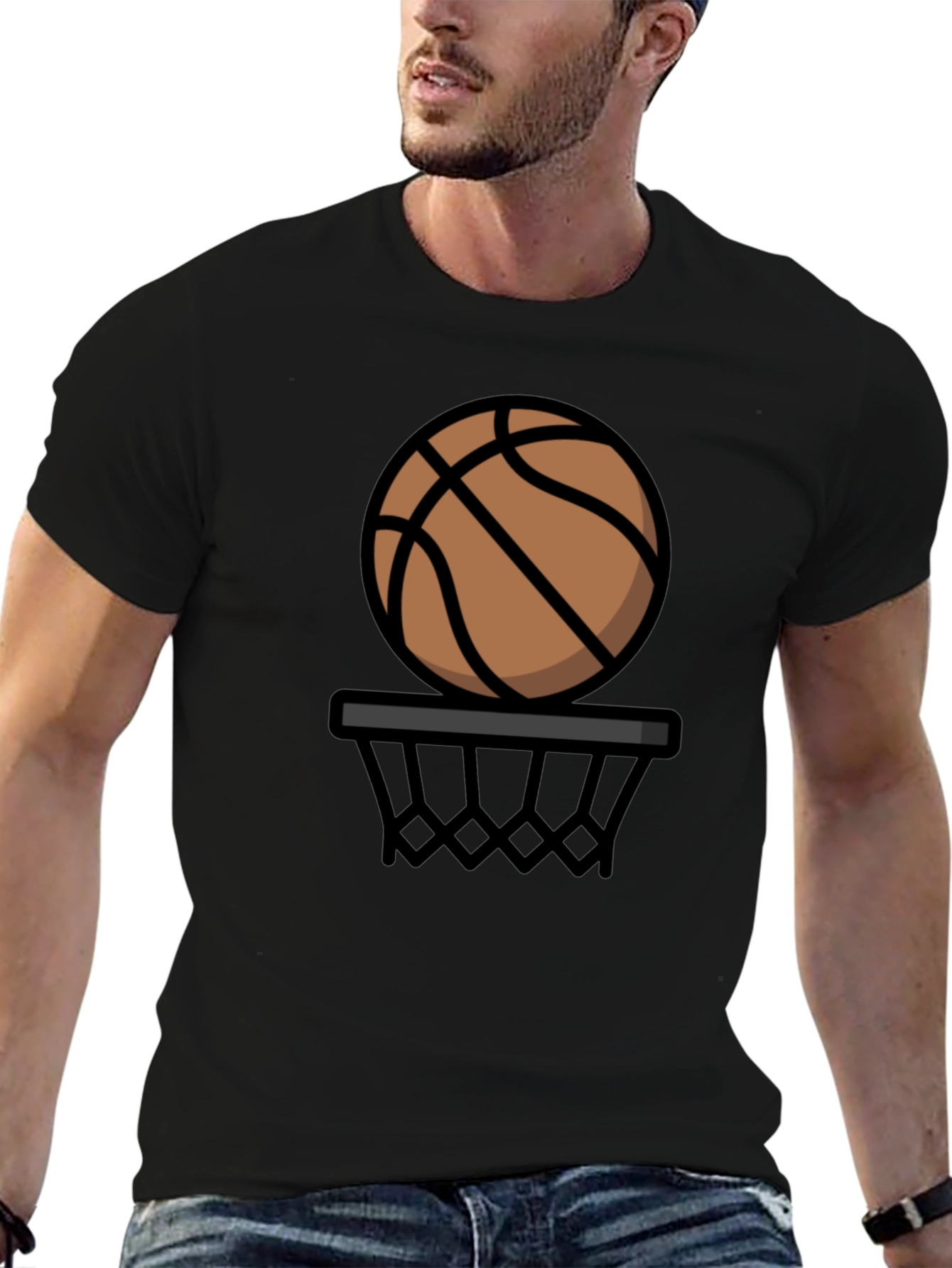 Basketball Graphic Tee - Black Cotton T-Shirt