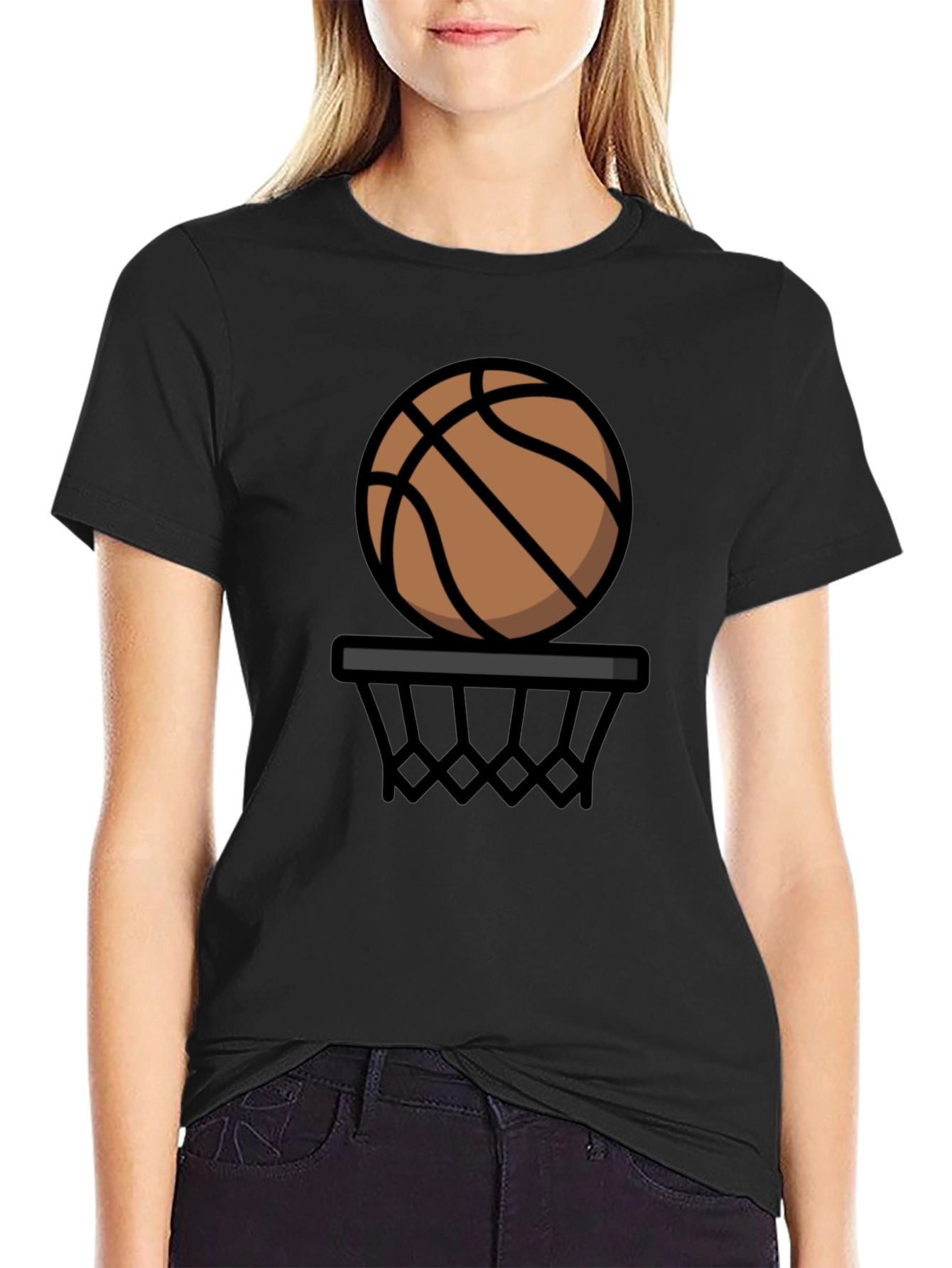 Basketball Graphic Tee - Black Cotton T-Shirt