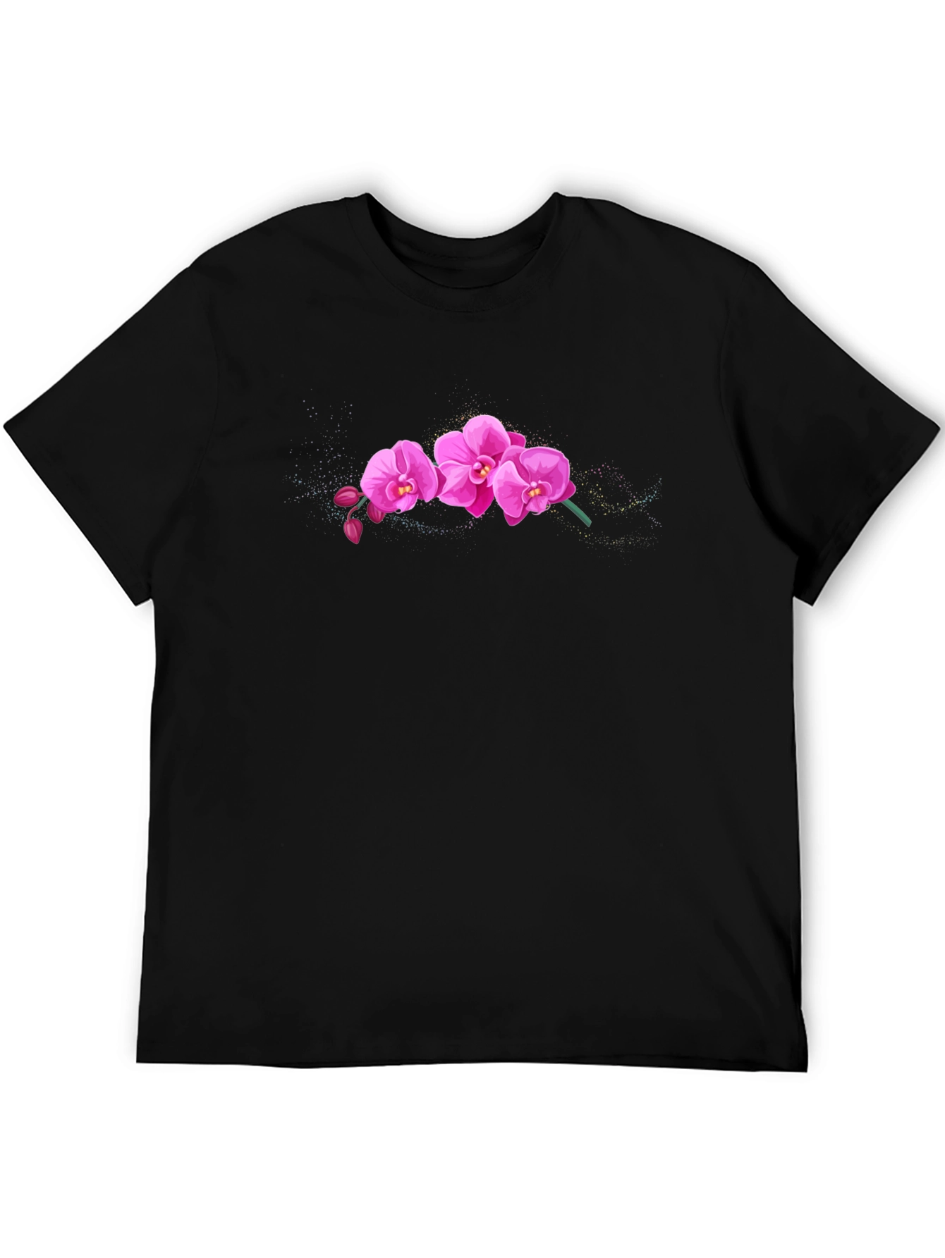 Pink Orchid Graphic Black T-Shirt