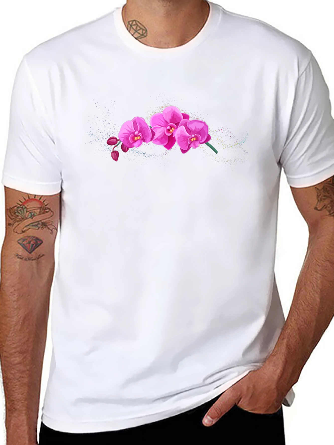 Pink Orchid Graphic Black T-Shirt