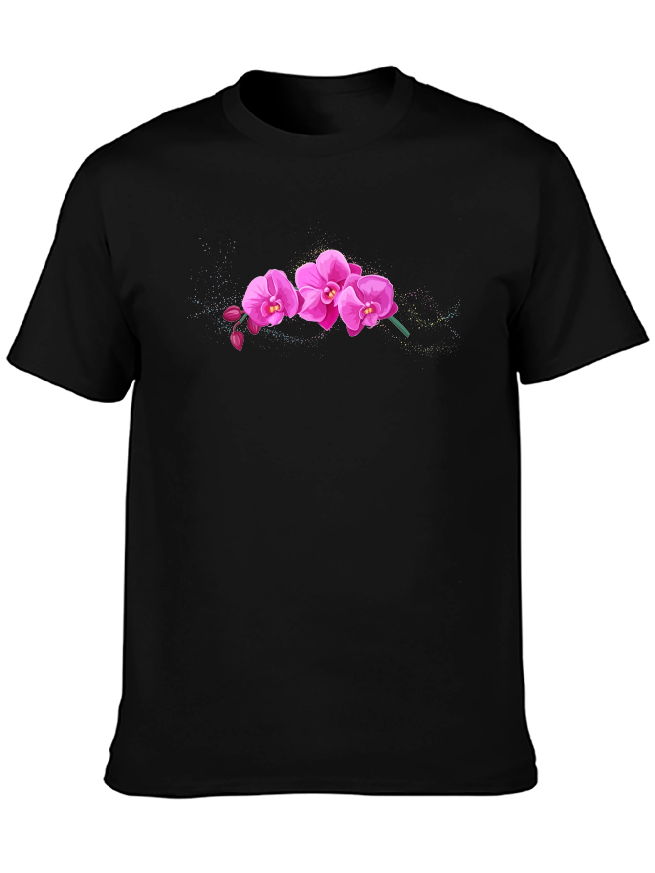Pink Orchid Graphic Black T-Shirt