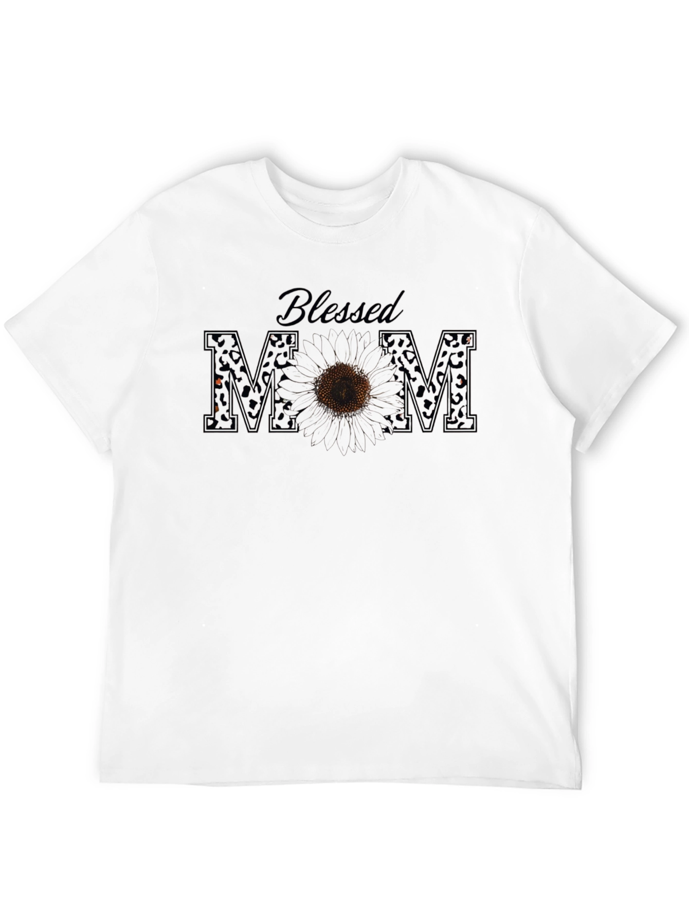 Blessed Mom Leopard Print Sunflower Graphic Tee