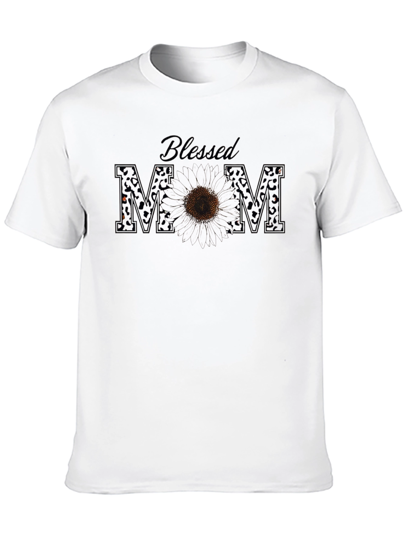 Blessed Mom Leopard Print Sunflower Graphic Tee