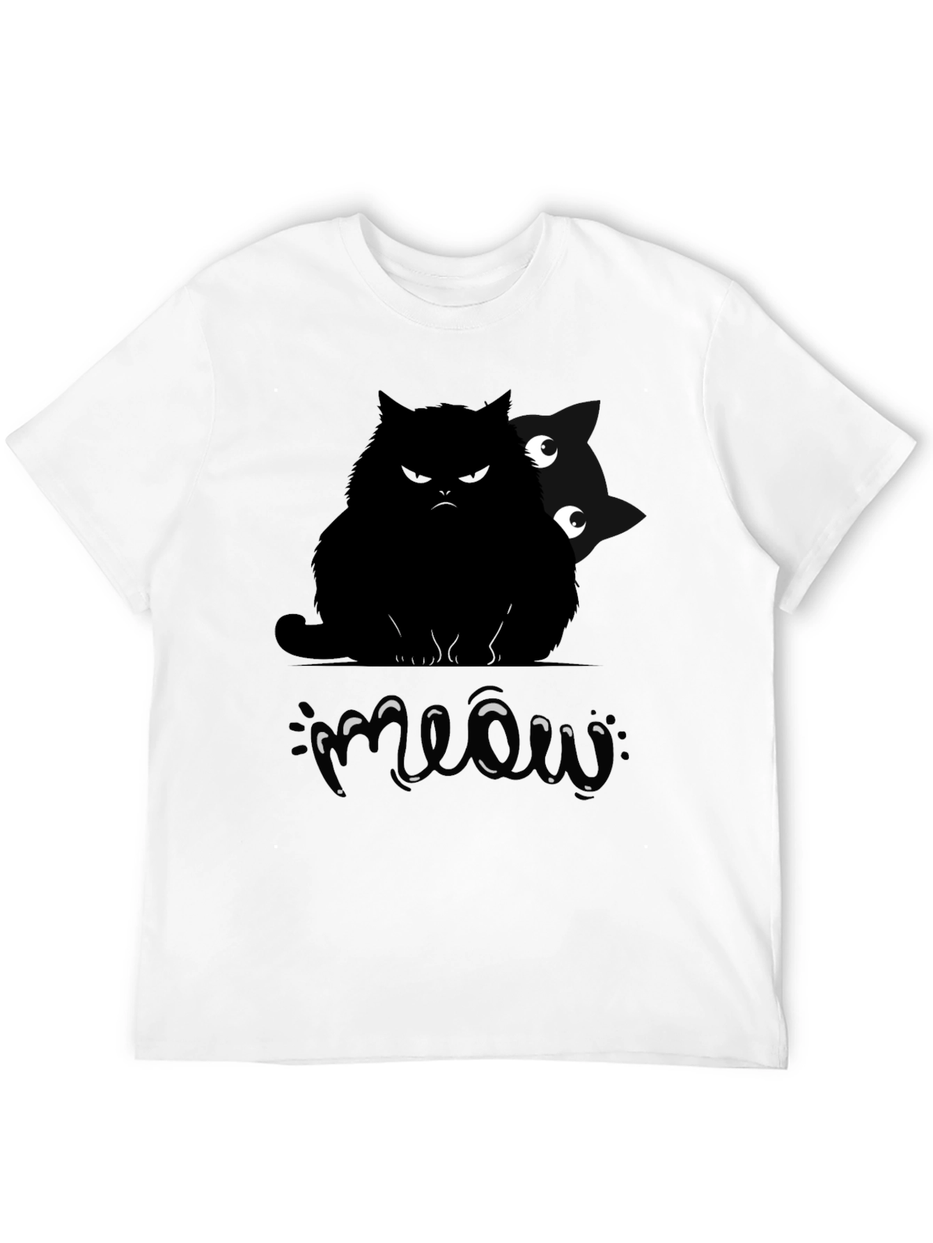 Mens Black Cat Meow Graphic T-Shirt