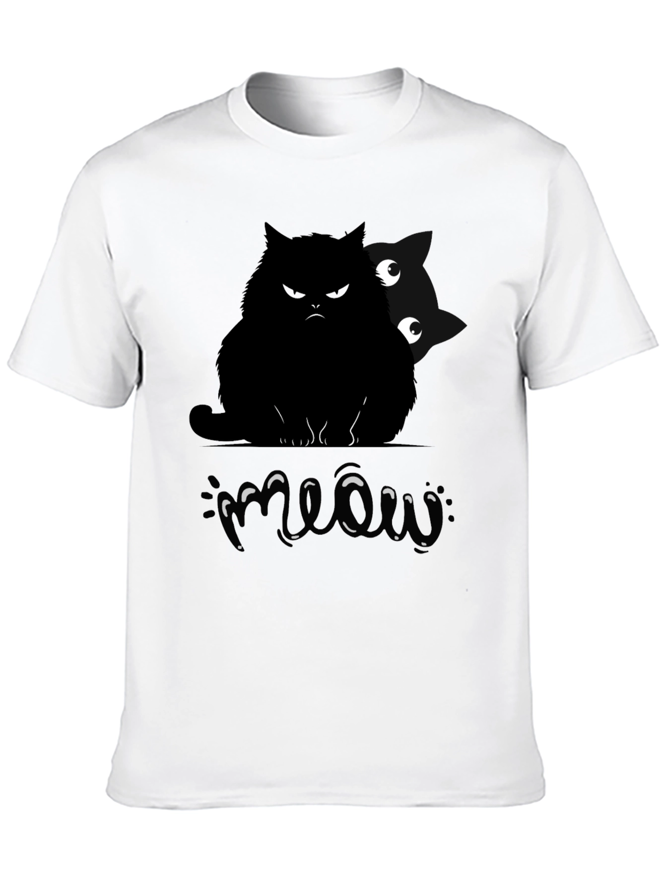Mens Black Cat Meow Graphic T-Shirt
