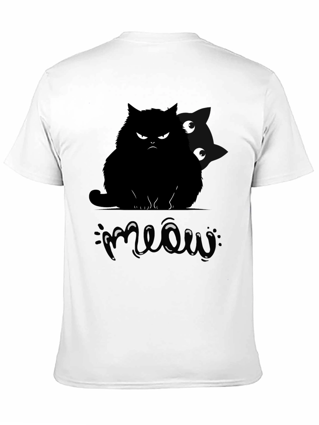 Mens Black Cat Meow Graphic T-Shirt