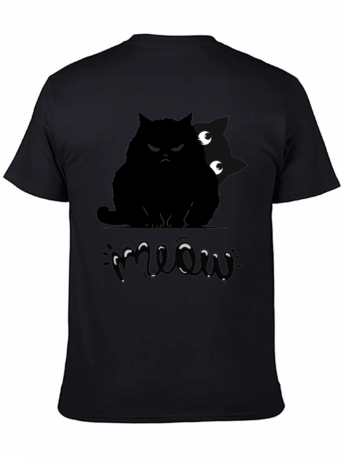 Mens Black Cat Meow Graphic T-Shirt