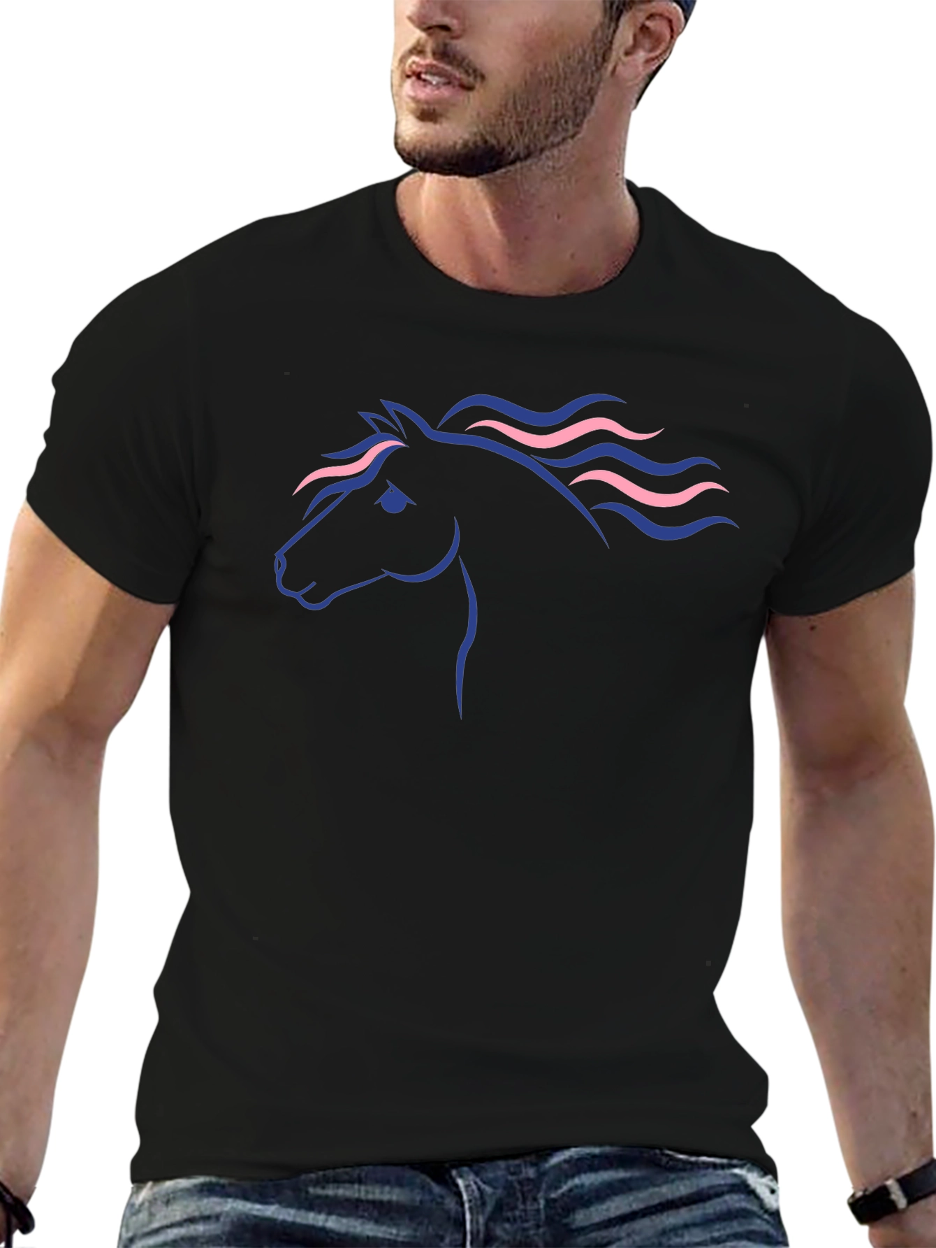 Horse Graphic Tee - Stylish Mens Black T-Shirt