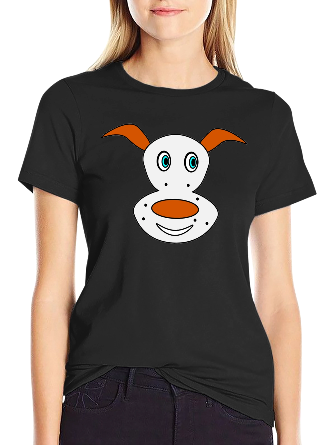 Cartoon Dog Face Graphic Tee - Black