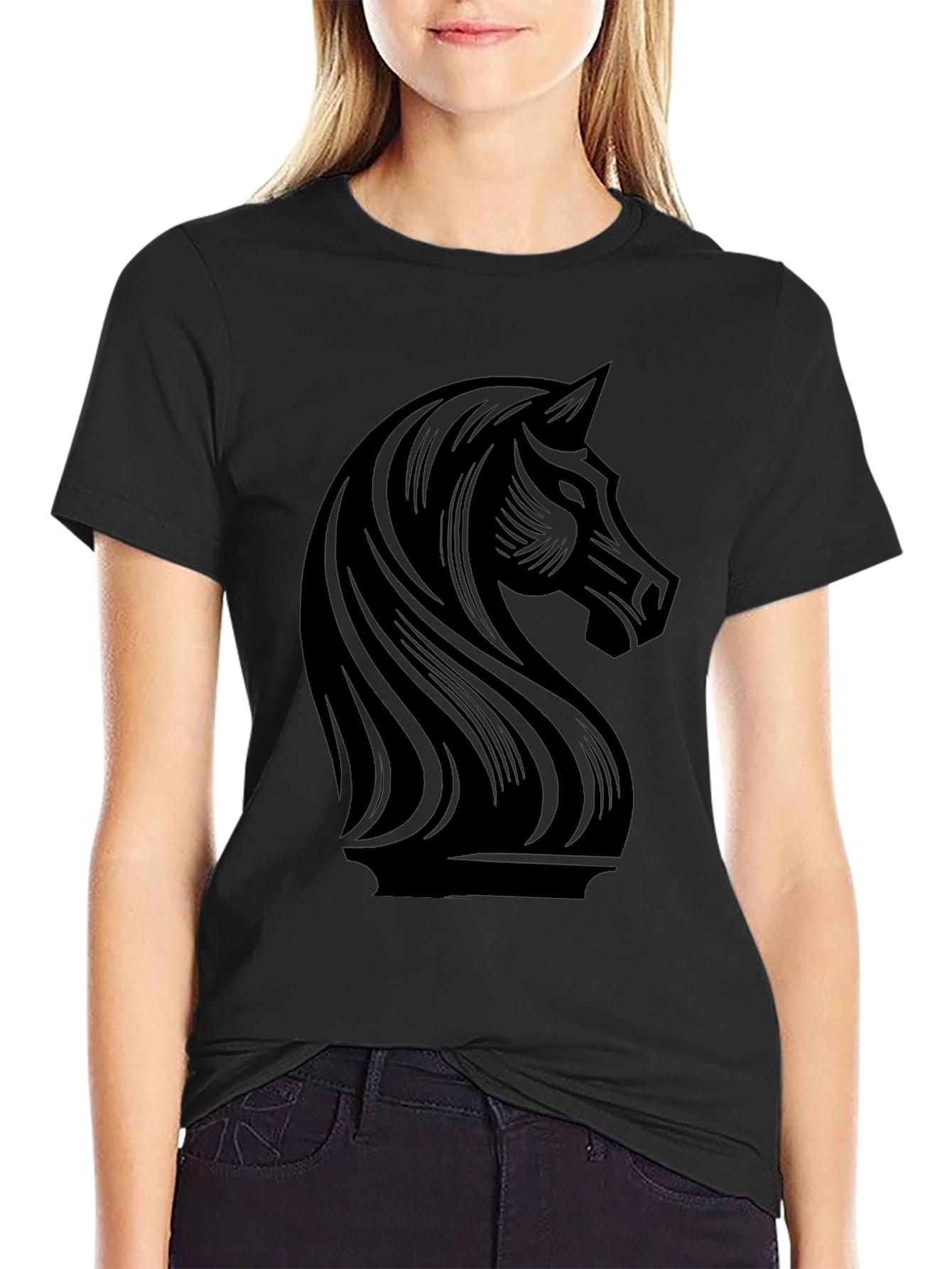 Chess Knight Graphic Tee - Sleek Black T-Shirt