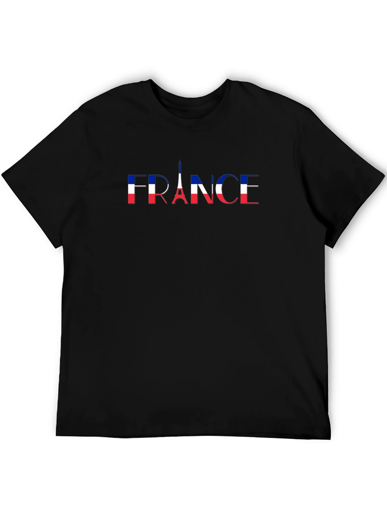 France Flag Eiffel Tower Black T-Shirt