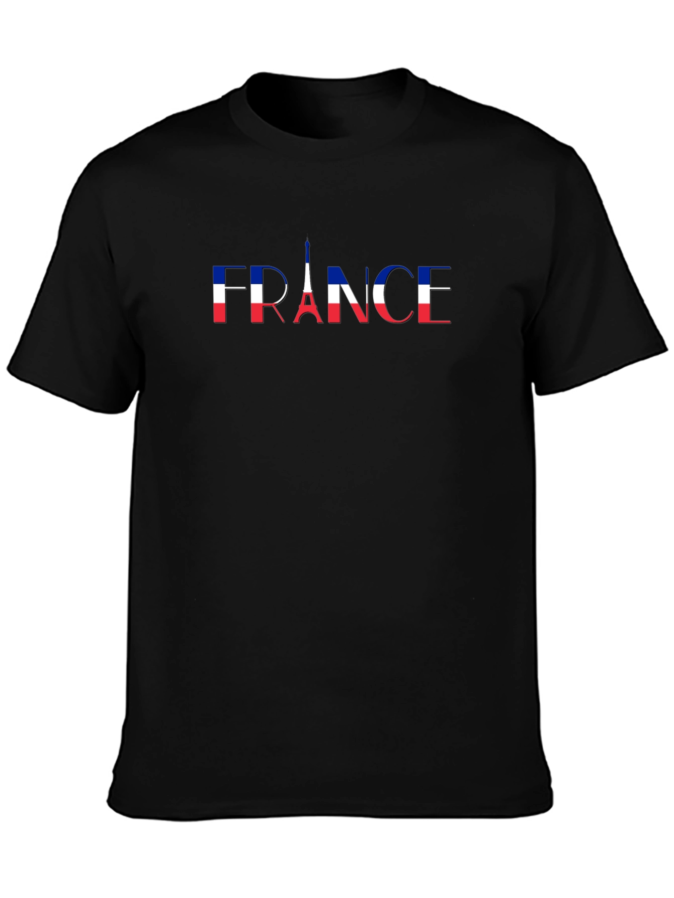 France Flag Eiffel Tower Black T-Shirt