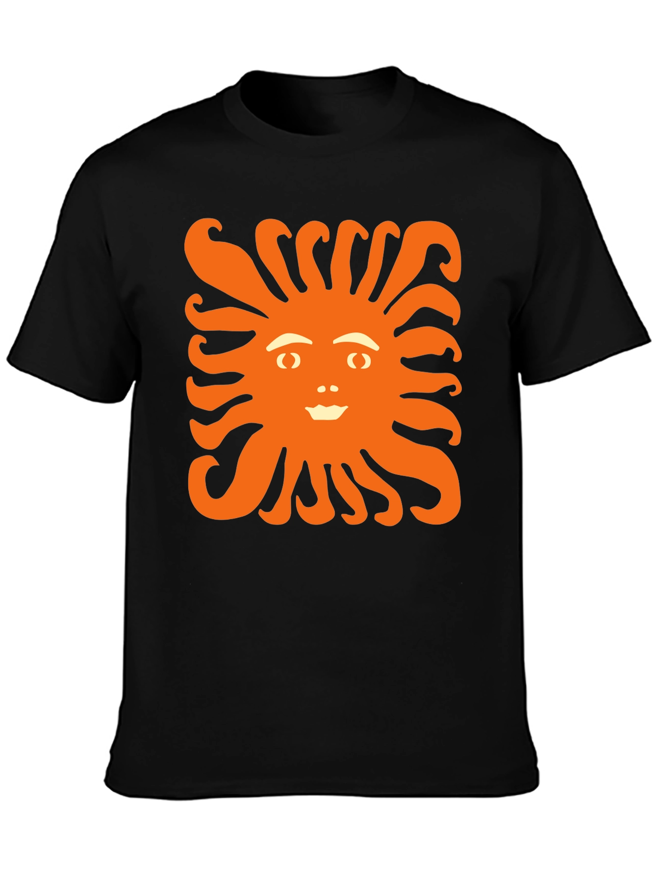 Smiling Sun Graphic Tee - Black Cotton Shirt