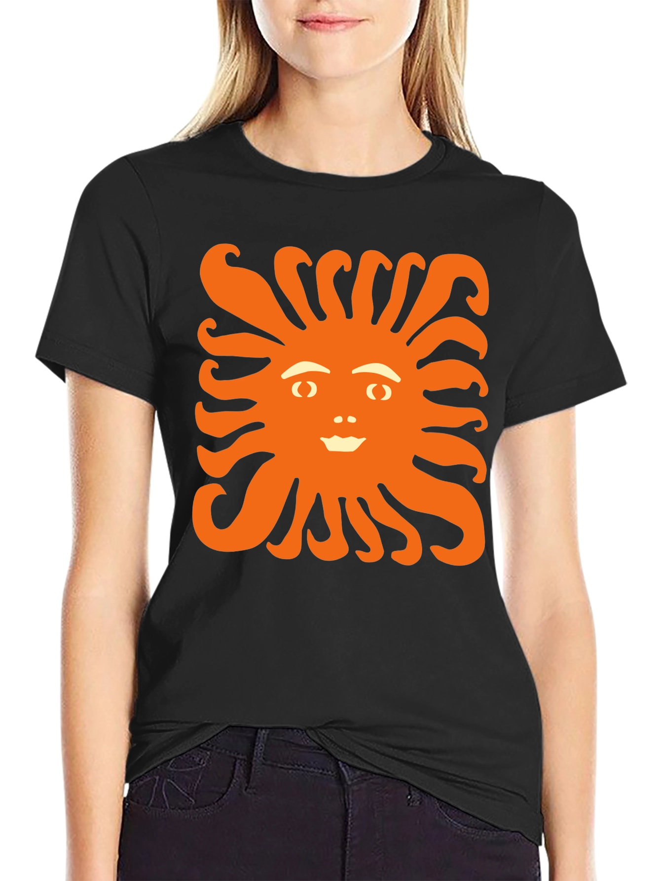Smiling Sun Graphic Tee - Black Cotton Shirt