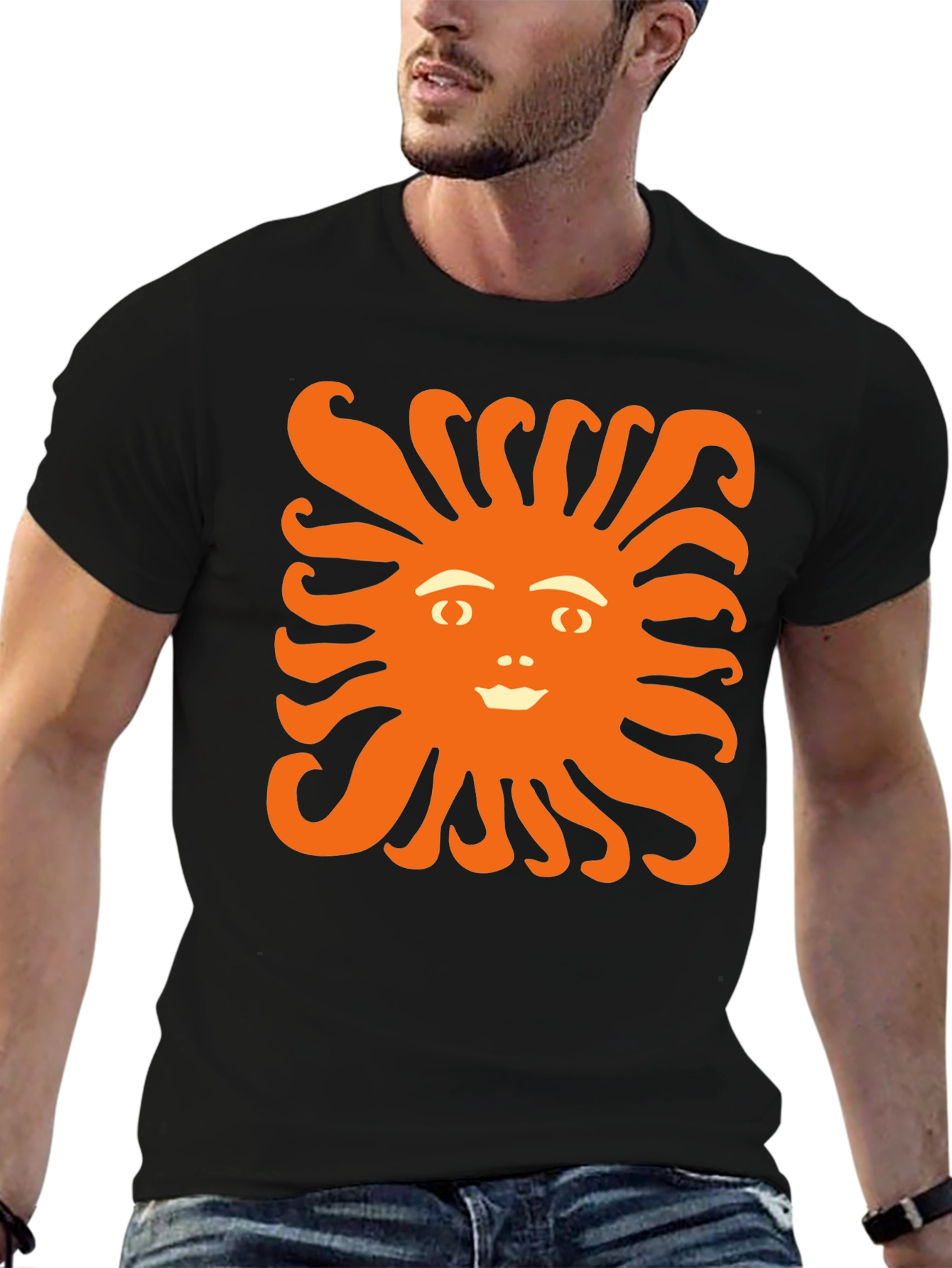 Smiling Sun Graphic Tee - Black Cotton Shirt