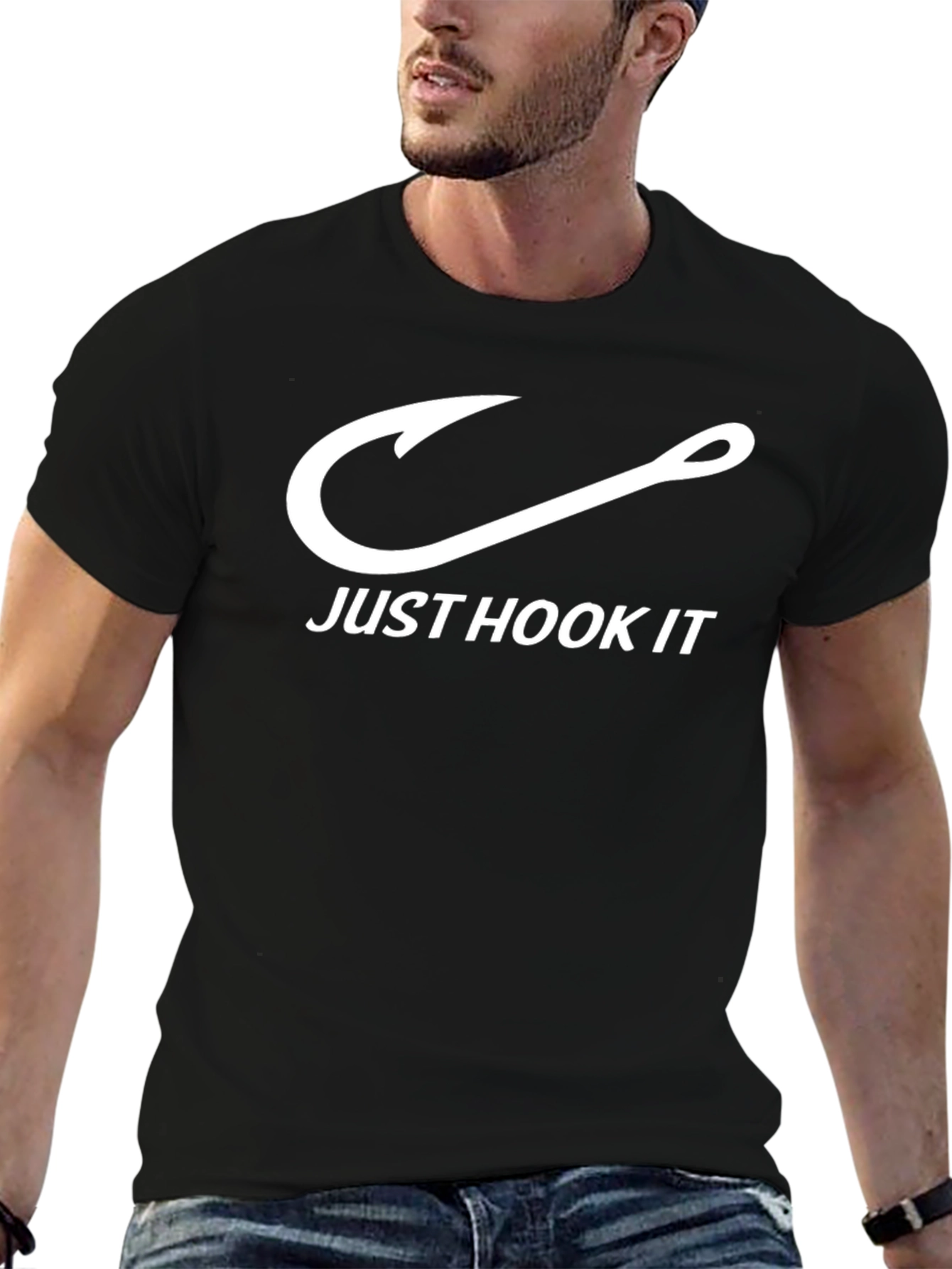 Just Hook It T-Shirt - Black Fishing Design