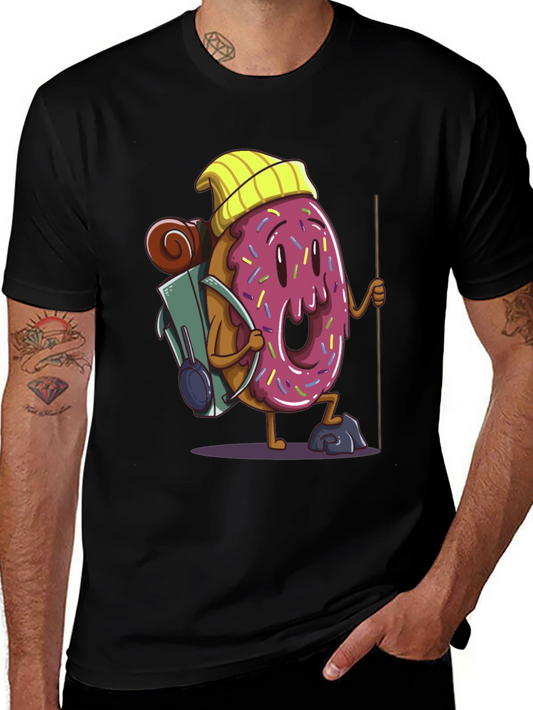 Donut Hiker Graphic Tee - Black Cotton T-Shirt