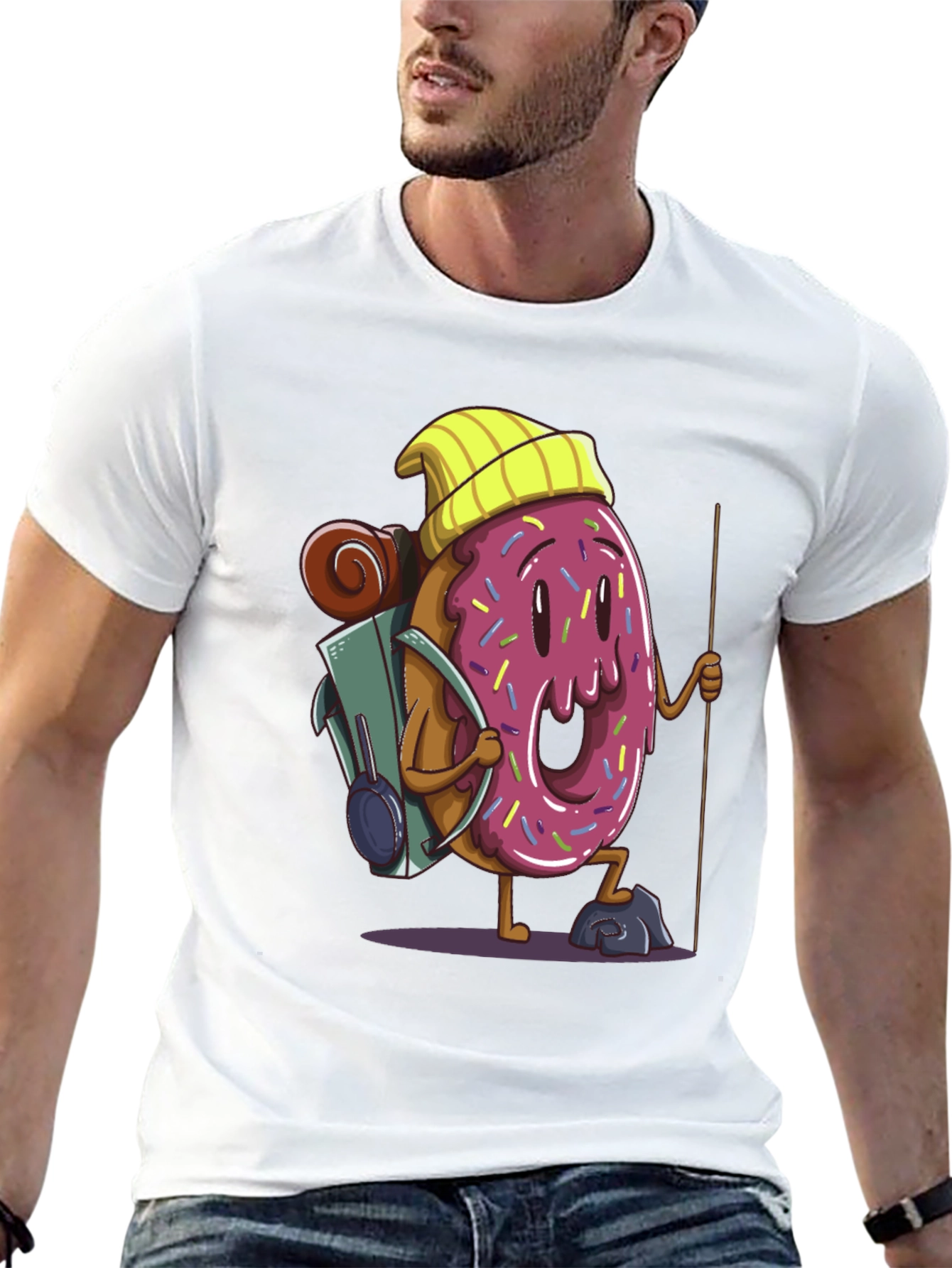 Donut Hiker Graphic Tee - Black Cotton T-Shirt