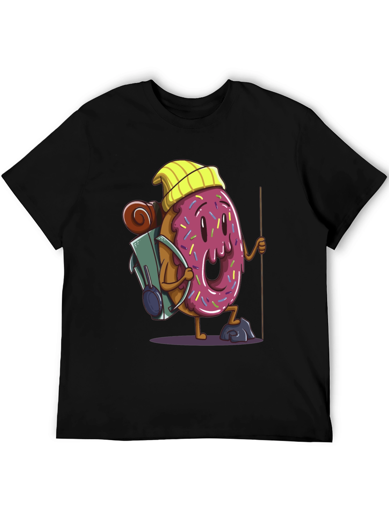 Donut Hiker Graphic Tee - Black Cotton T-Shirt