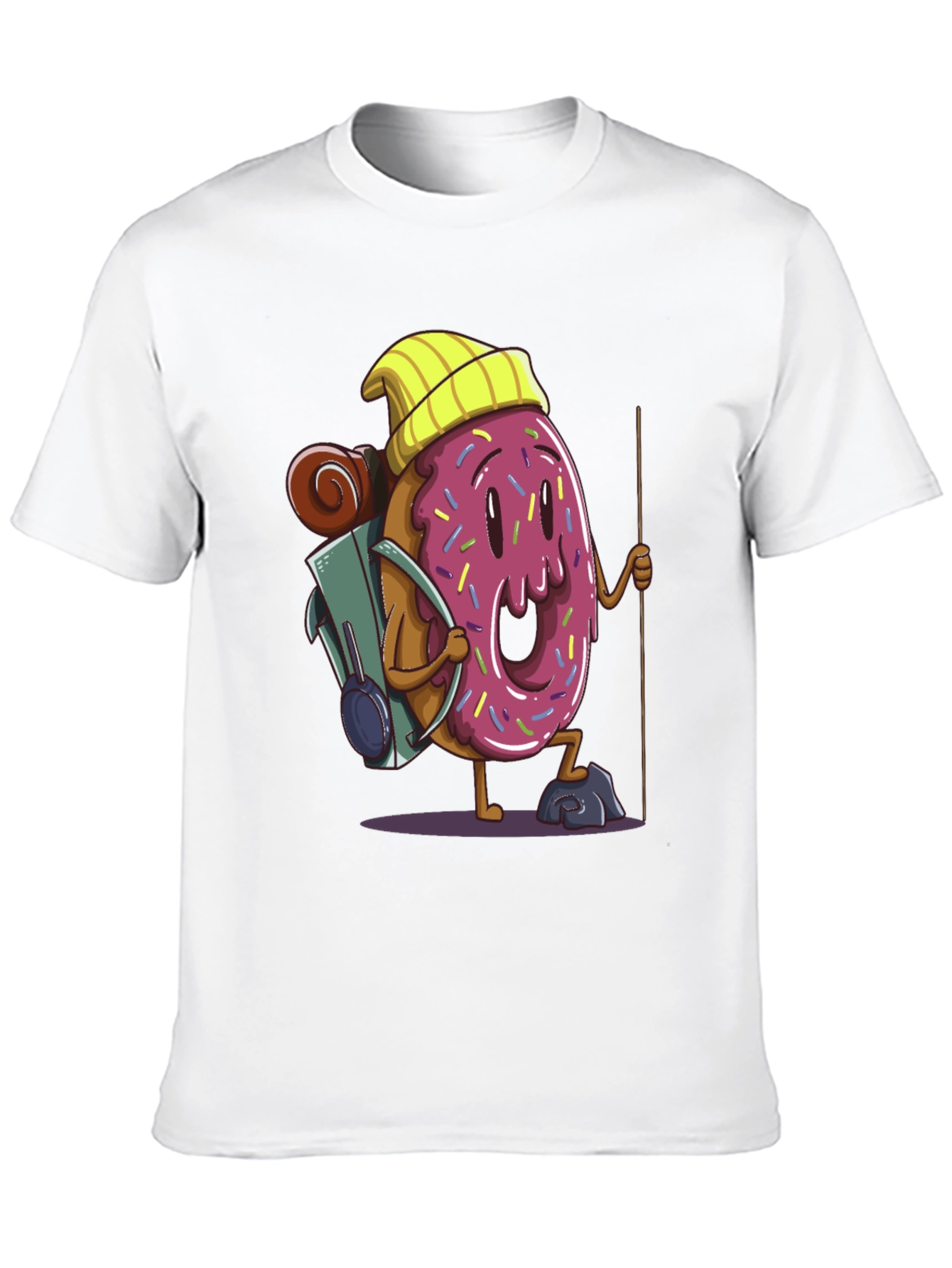Donut Hiker Graphic Tee - Black Cotton T-Shirt