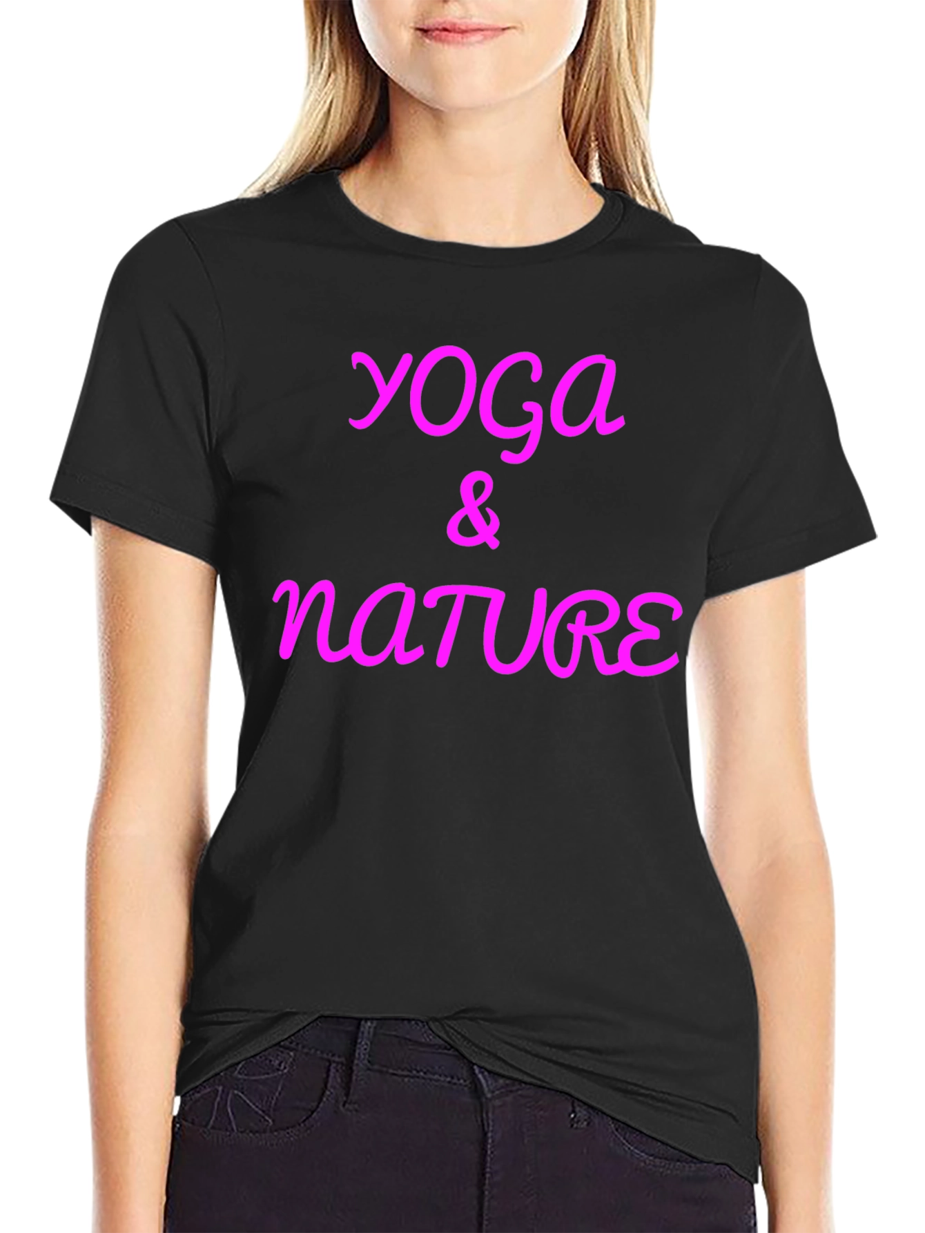 Yoga & Nature Graphic Tee - Casual Black T-Shirt