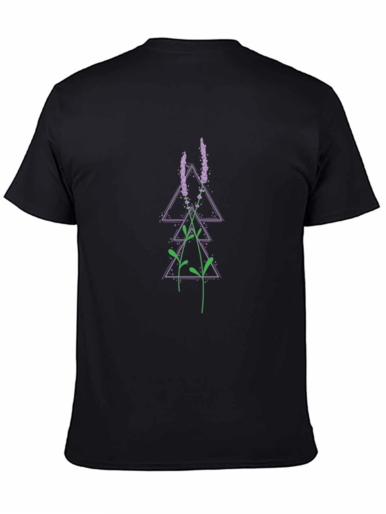 Geometric Lavender Print Black T-Shirt