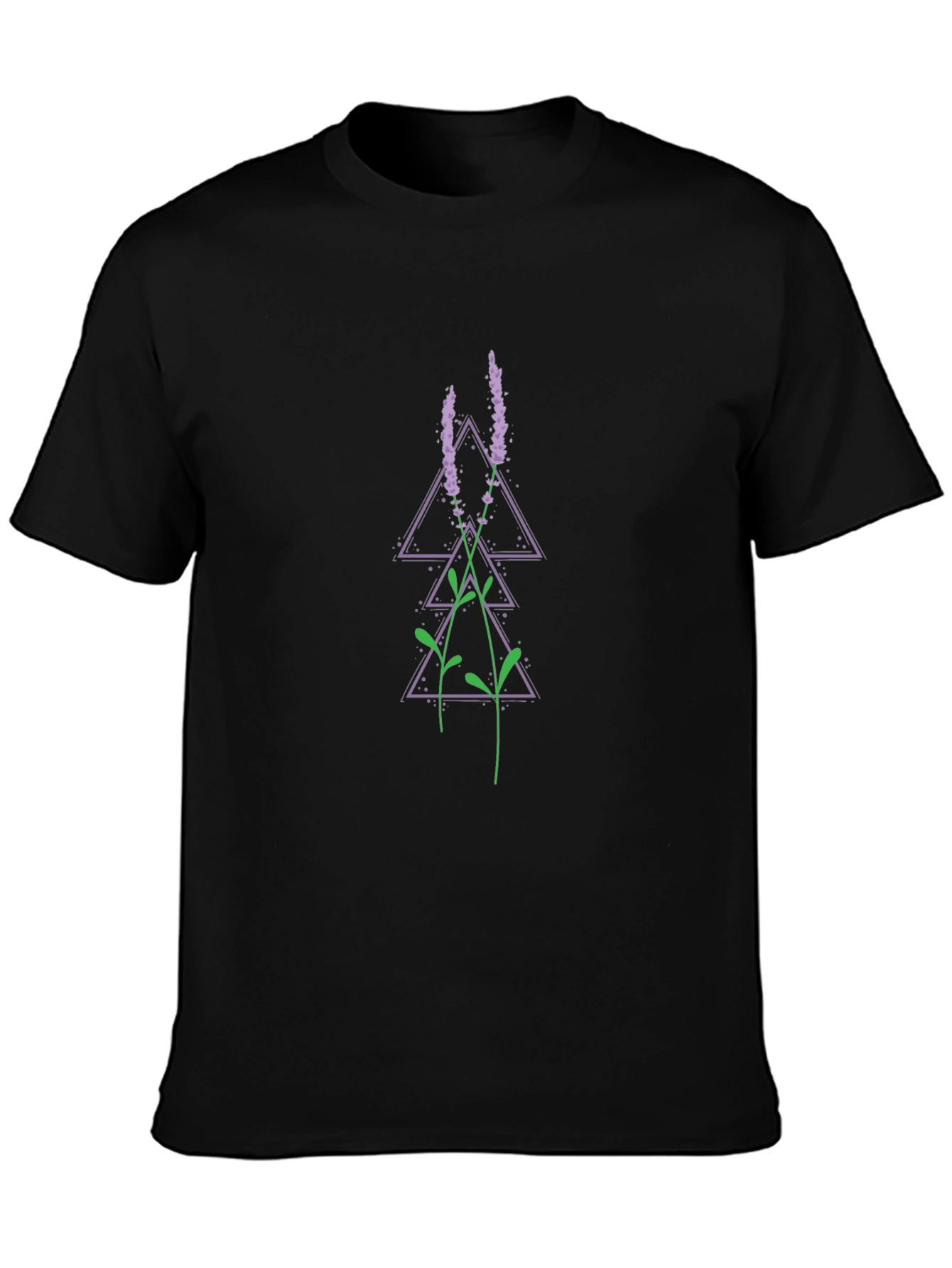 Geometric Lavender Print Black T-Shirt