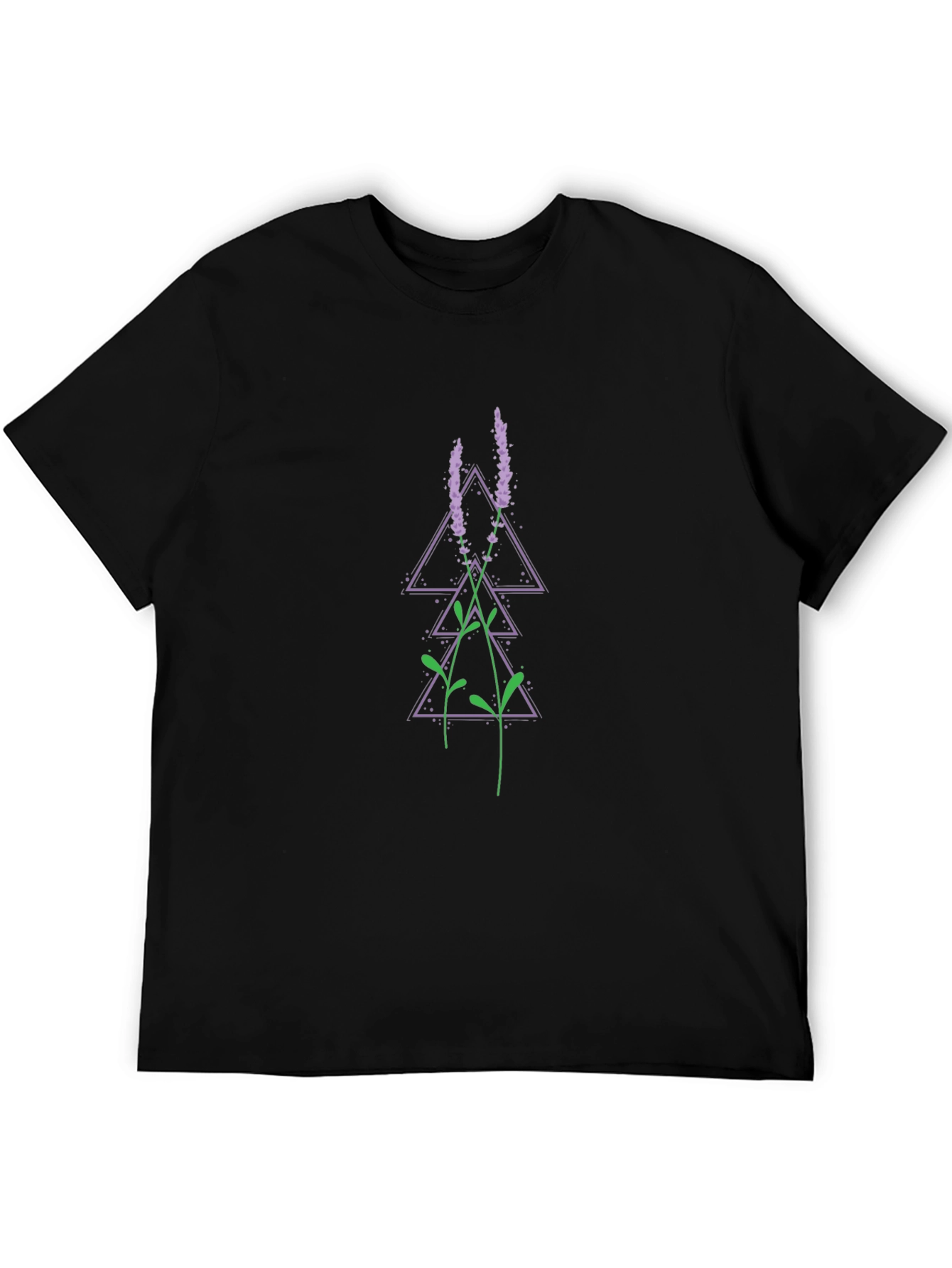 Geometric Lavender Print Black T-Shirt