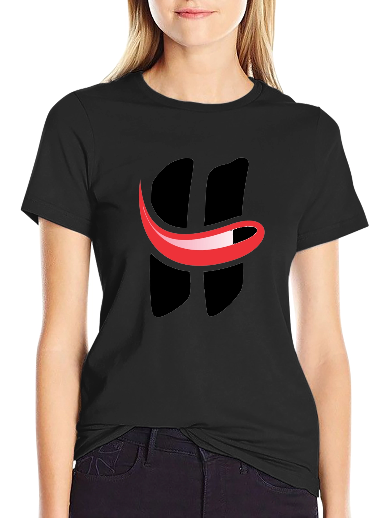 Smiley Face Graphic Tee - Black Cotton T-Shirt