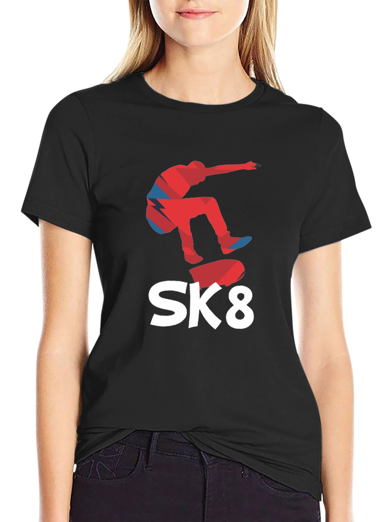 Cool SK8 Skateboarder Graphic Tee - Black