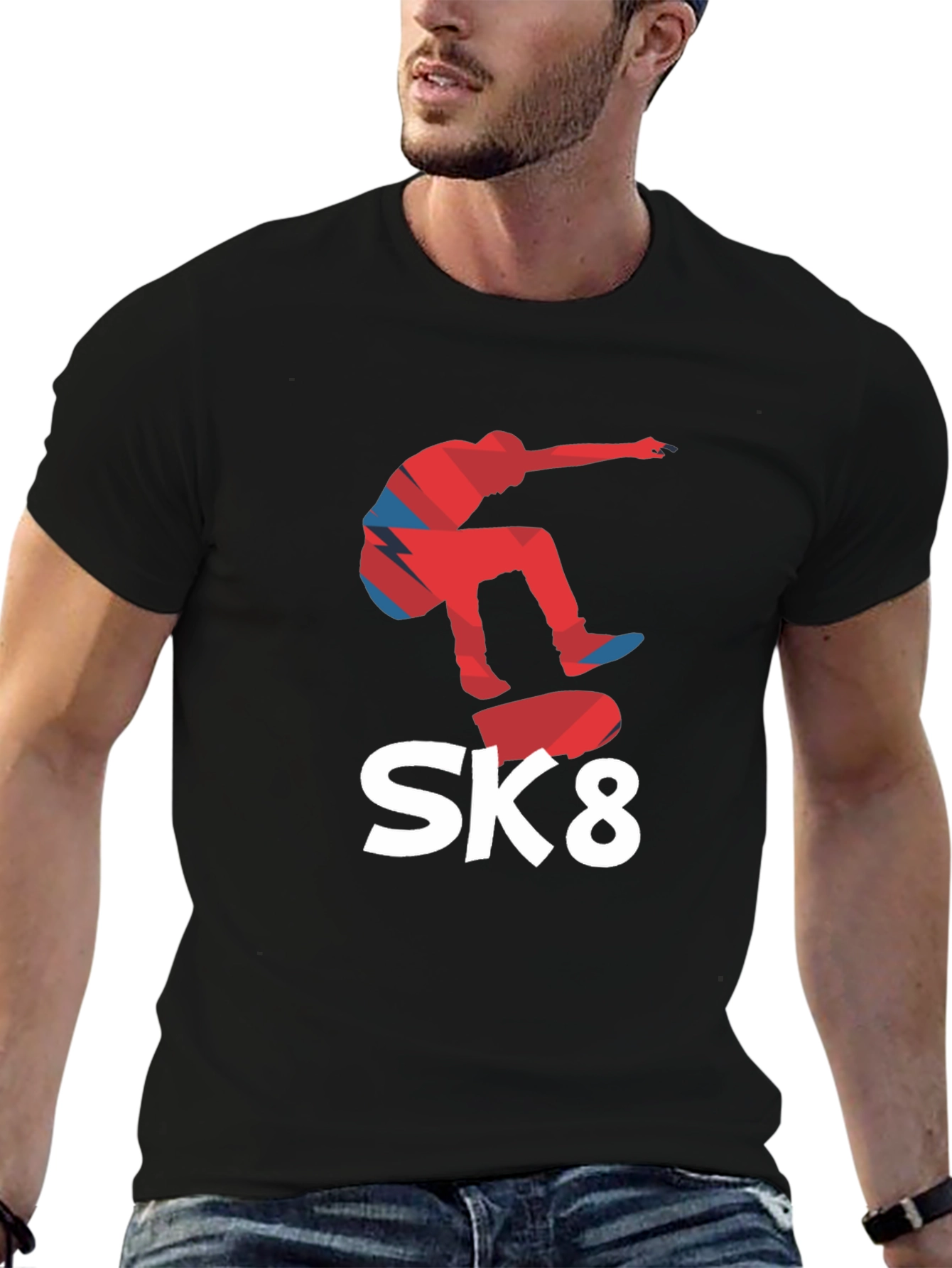 Cool SK8 Skateboarder Graphic Tee - Black