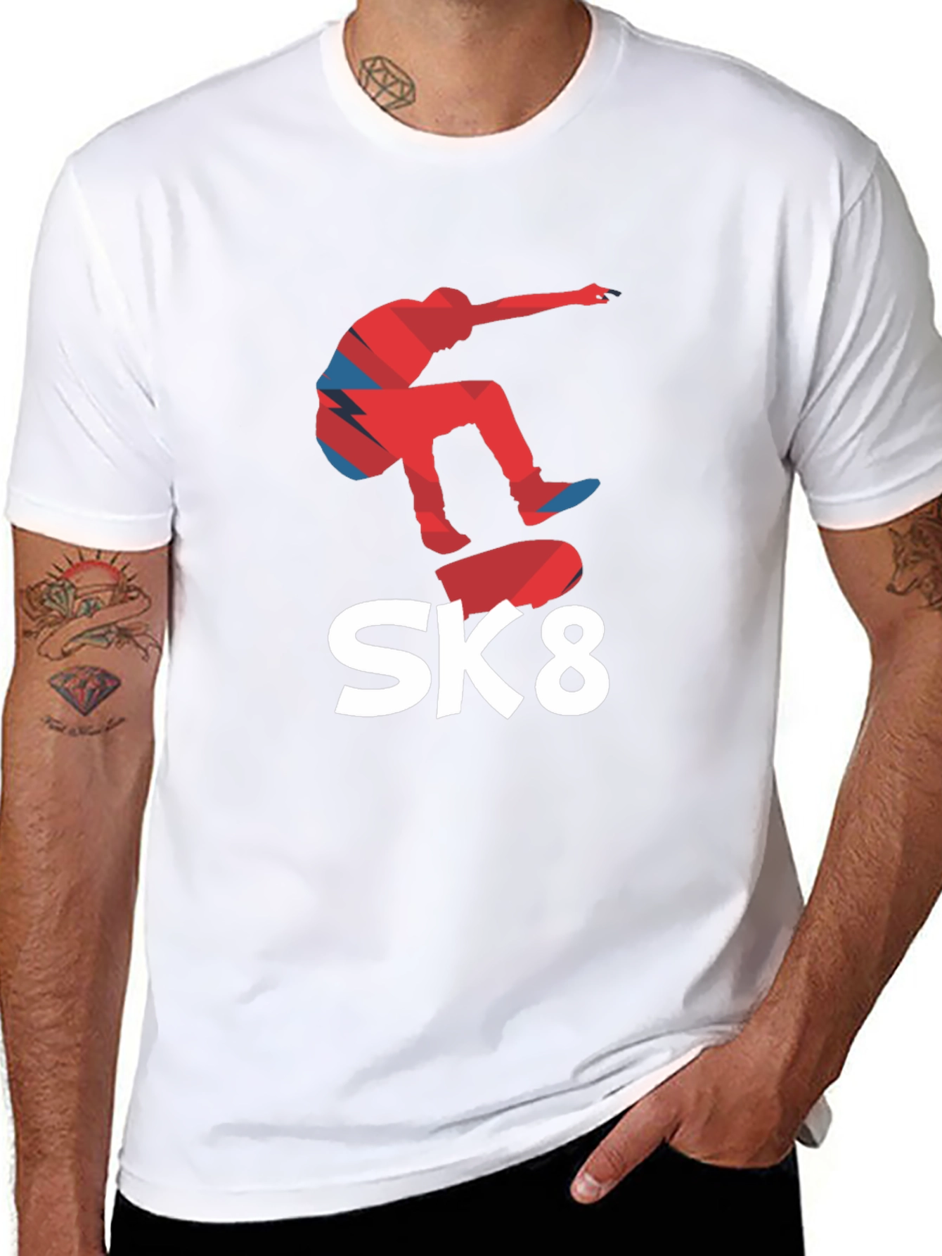 Cool SK8 Skateboarder Graphic Tee - Black