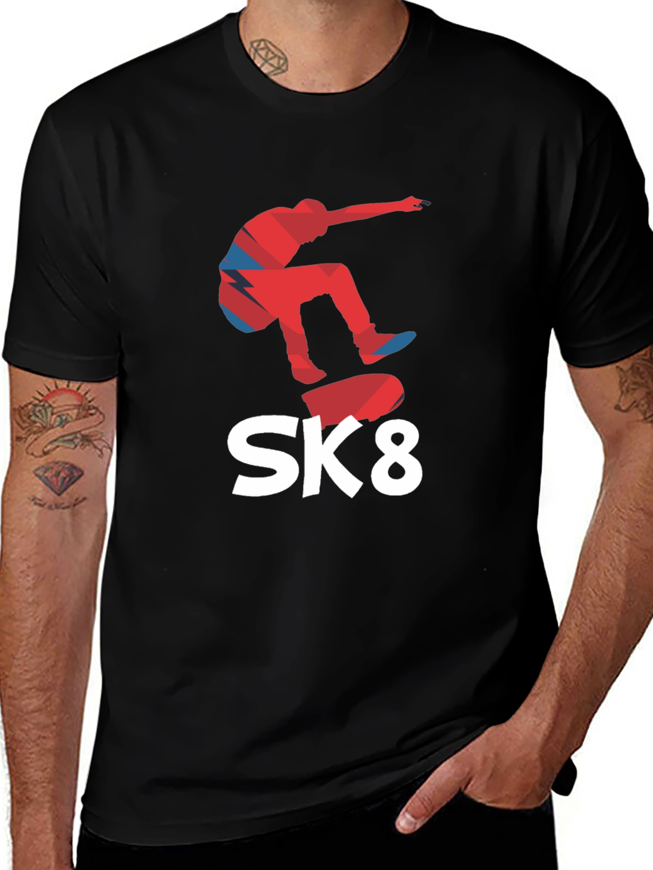 Cool SK8 Skateboarder Graphic Tee - Black