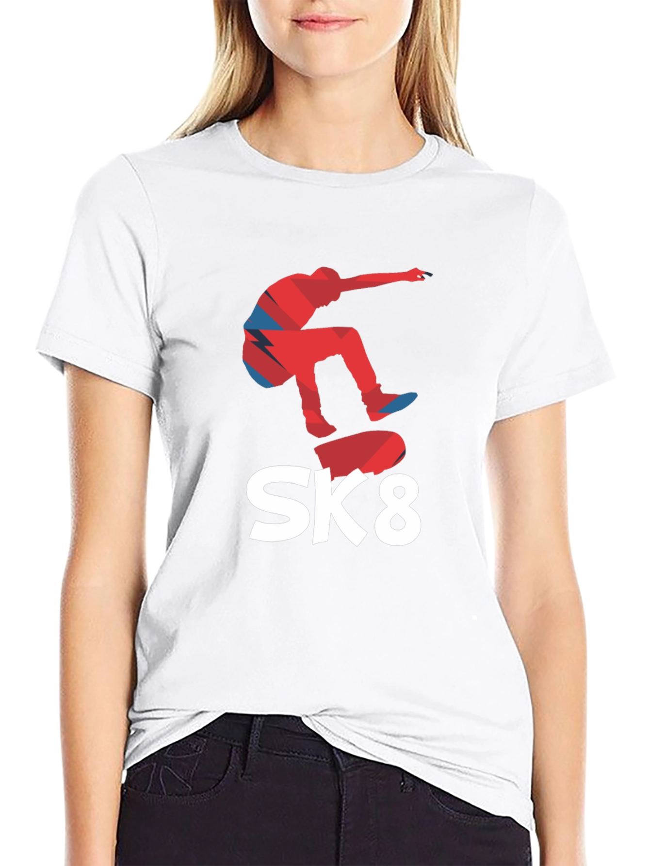 Cool SK8 Skateboarder Graphic Tee - Black