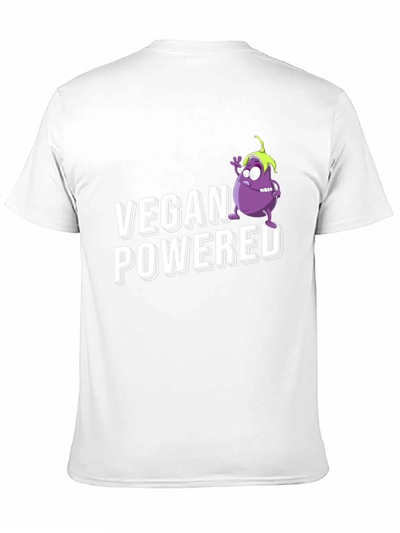 Vegan Powered Black T-Shirt with Eggplant Graphic
