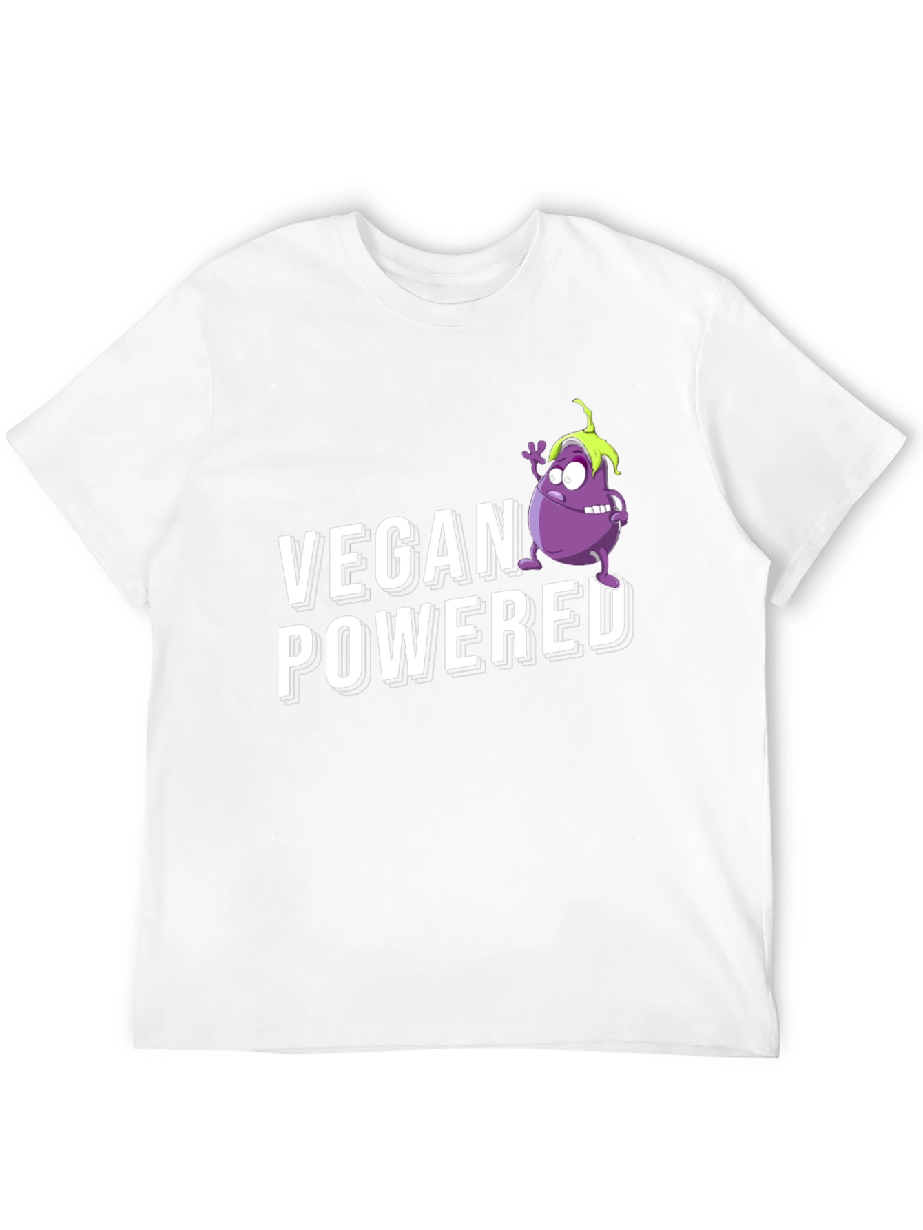Vegan Powered Black T-Shirt with Eggplant Graphic