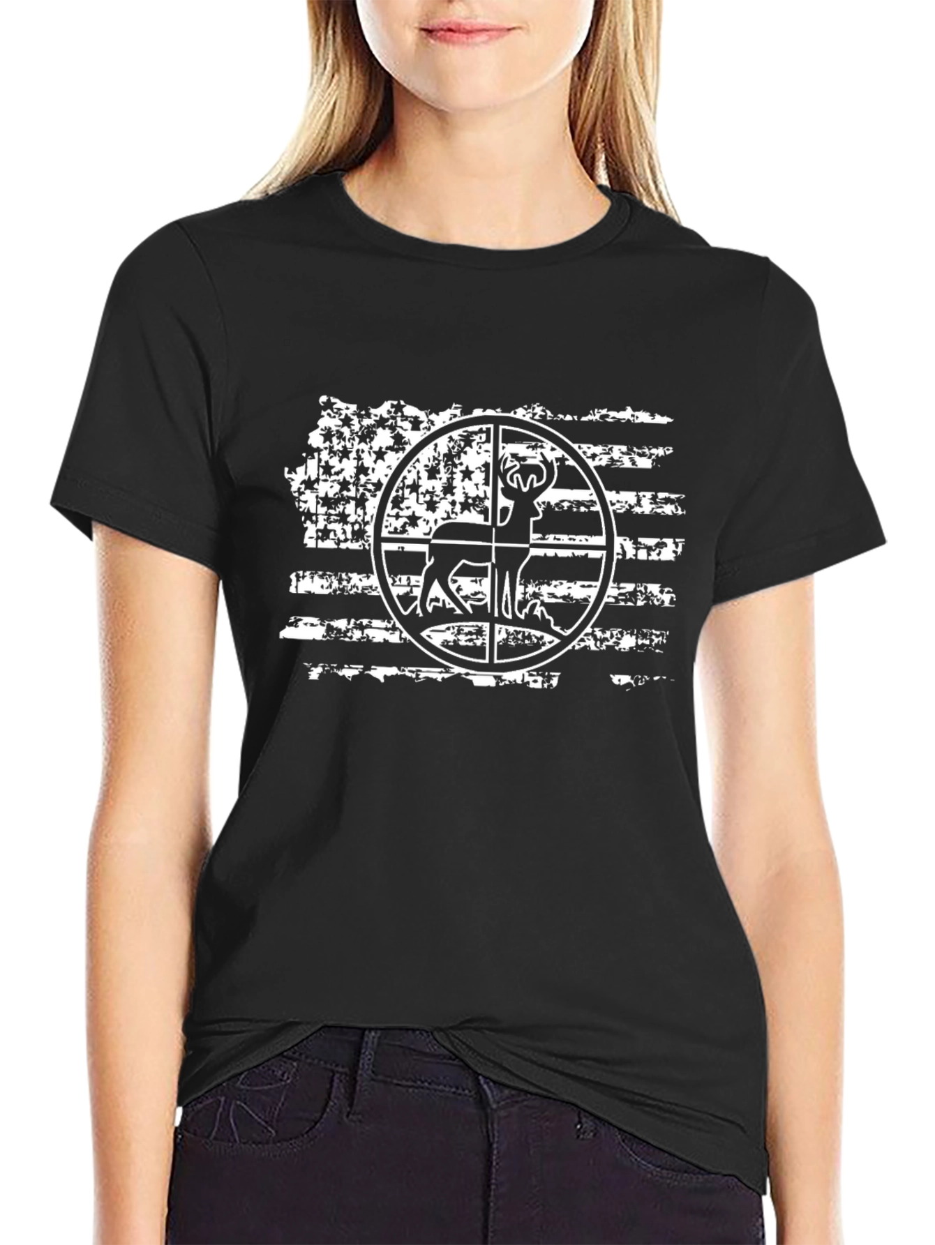 Hunting Deer American Flag Graphic Tee