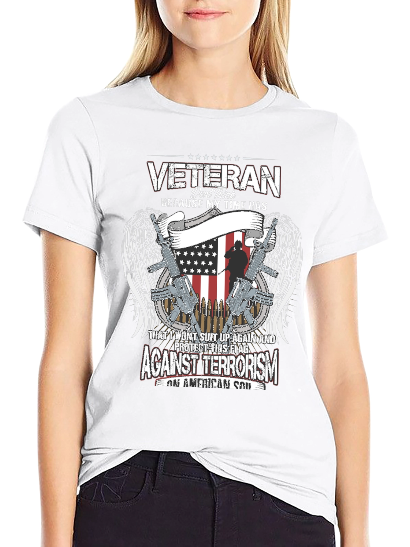 Veteran Against Terrorism Patriotic Graphic T-Shirt