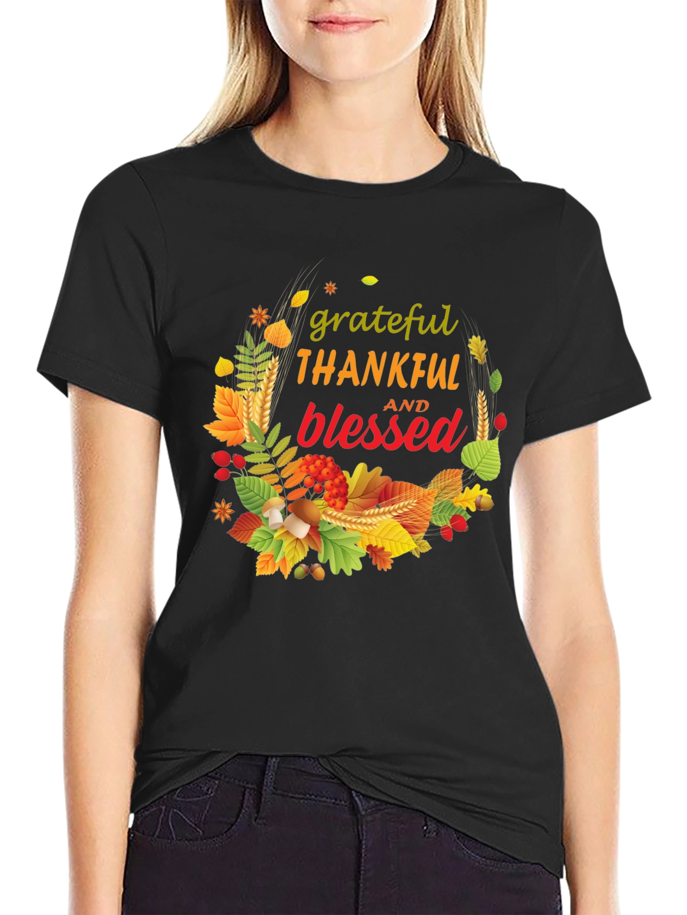 Grateful Thankful Blessed Fall Wreath T-Shirt