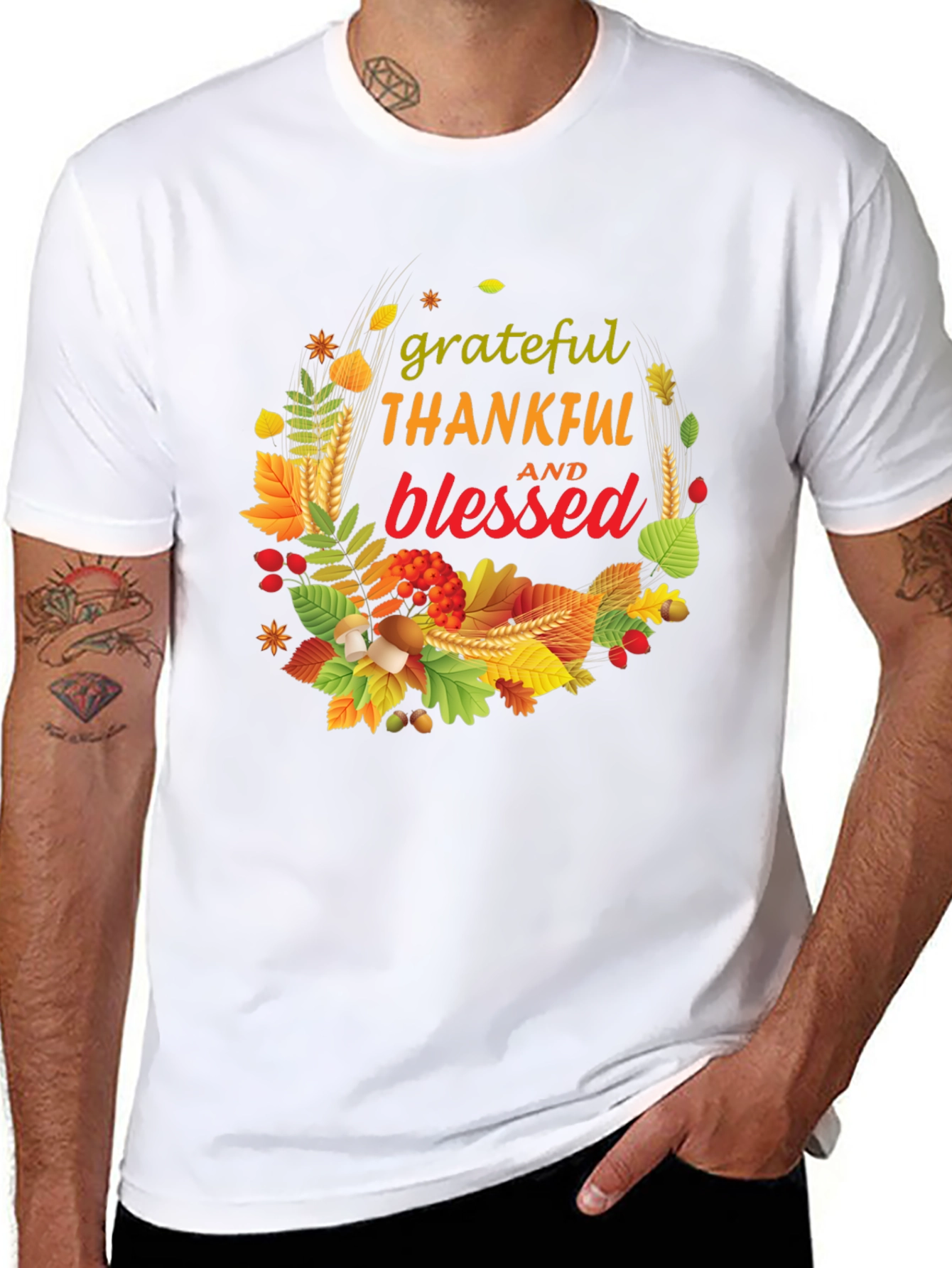 Grateful Thankful Blessed Fall Wreath T-Shirt