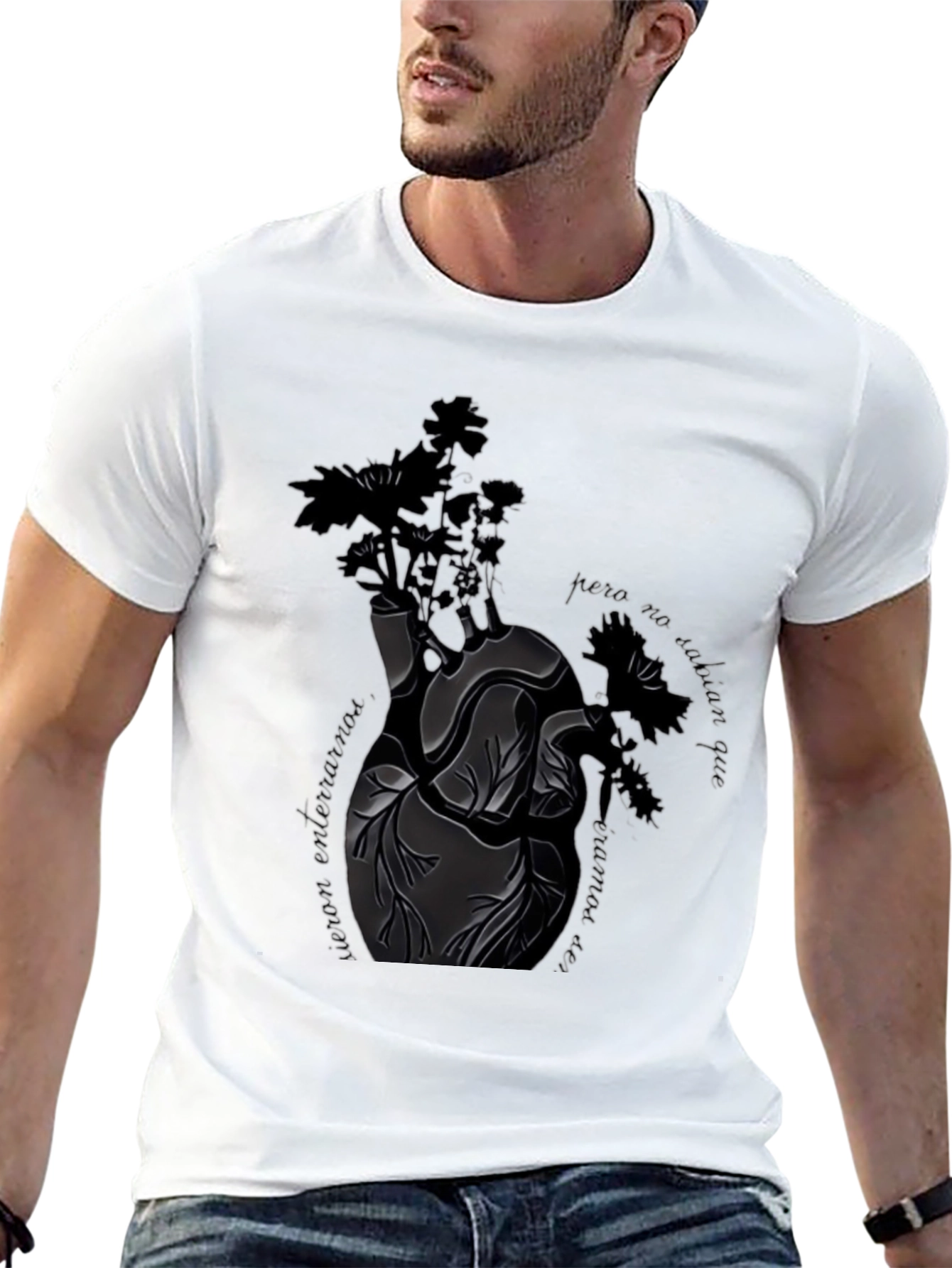 Heart & Flowers Black Graphic Tee